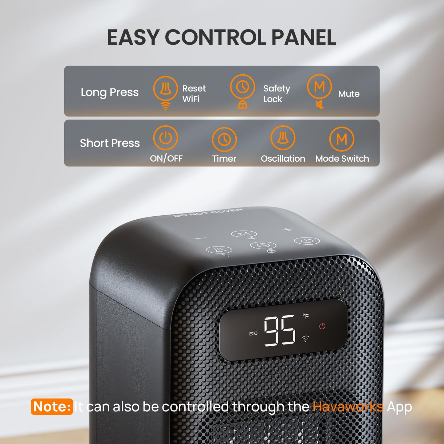 FLANUR Space Heater for Bedroom, Smart Electric Heater with WiFi and Voice Control, 12H Timer, 4 Modes, Thermostat, 1500W PTC Ceramic Indoor Heater, 36dB Quiet Heating for Home Office, 1Pack Black