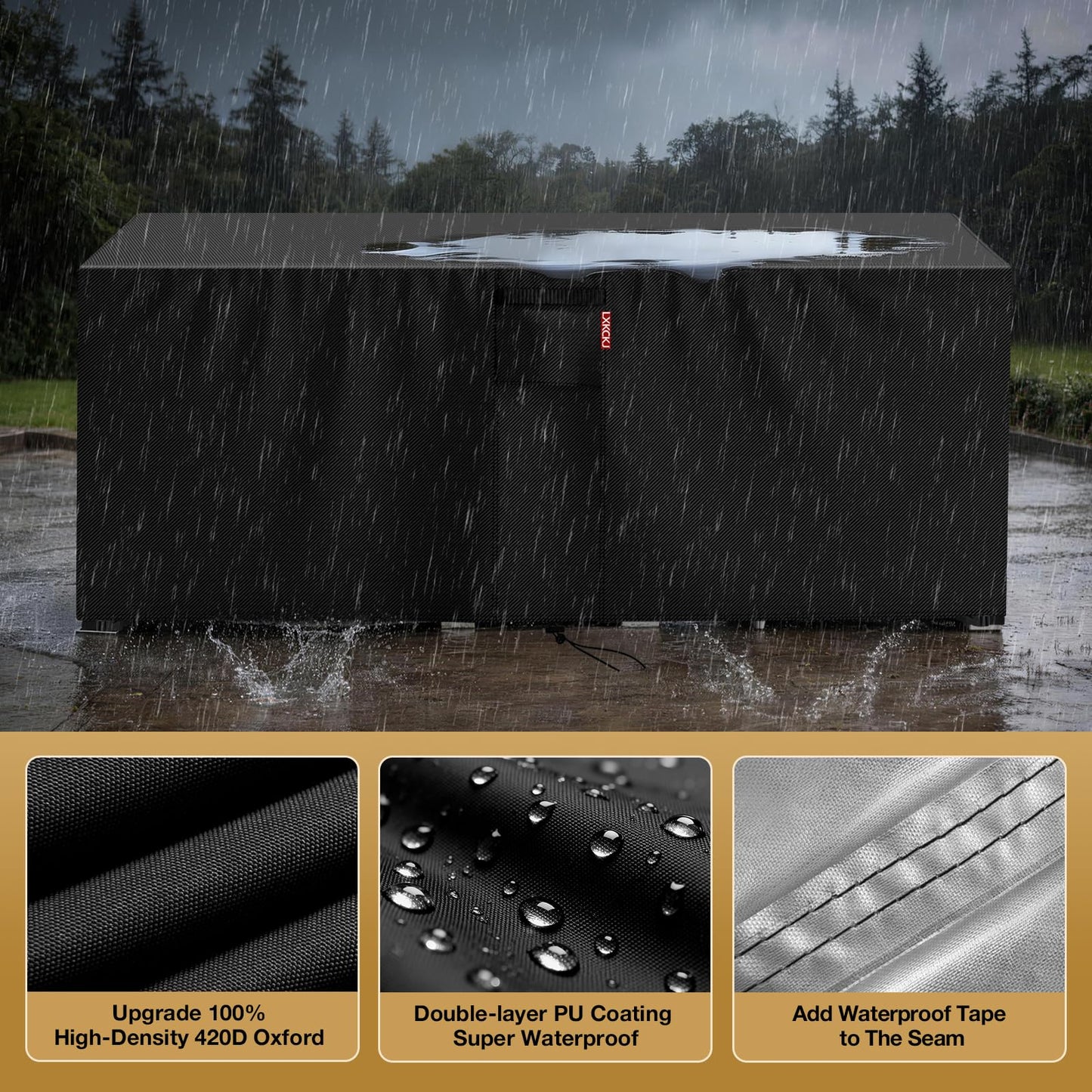 LXKCKJ Waterproof Outdoor Patio Furniture Cover UV and Dustproof Sofa Cover with Vents, Handles and Buckles (Black, 90"L x 64"W x 28"H)