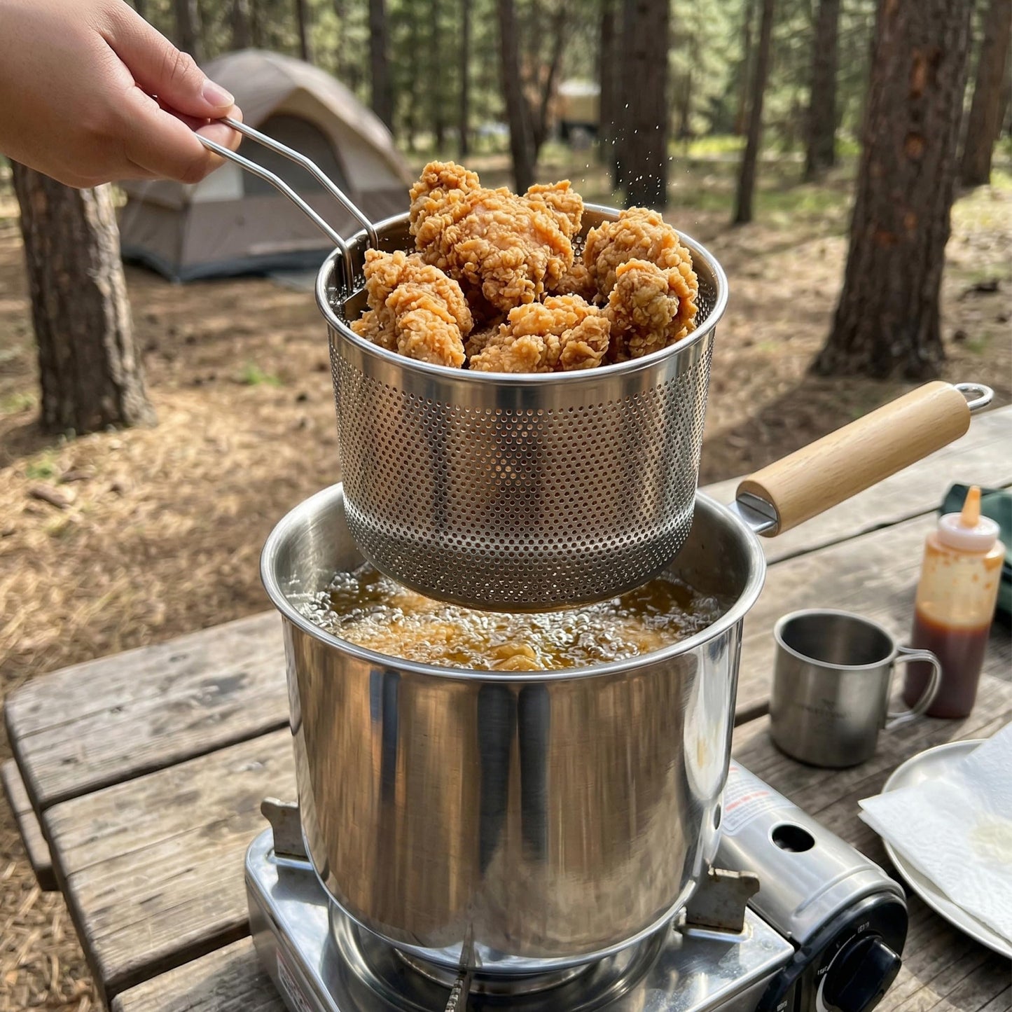 2 in 1 Deep Frying Pot (3L) with Basket, Oil Strainer and Glass Lids, Large 304 Stainless Steel Deep Fryer Cooking Pot, Oil Fryer Bacon Grease Container for Kitchen, Frying, Cooking-Dishwasher Safe
