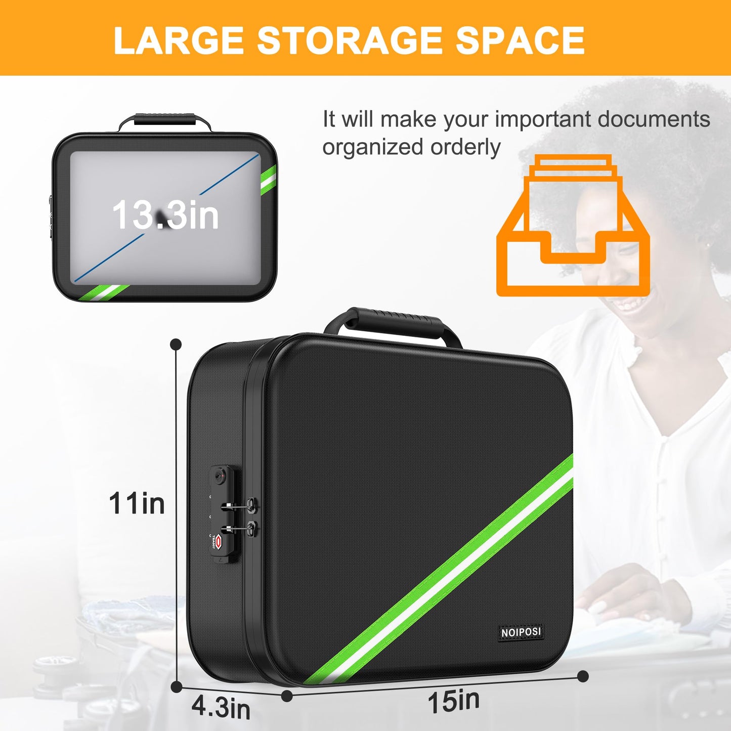 Noiposi 5200℉ Document Organizer with Lock, Fireproof Document Box,Portable Home Travel Safe Storage Box for Important Documents,File and Birth Certificate
