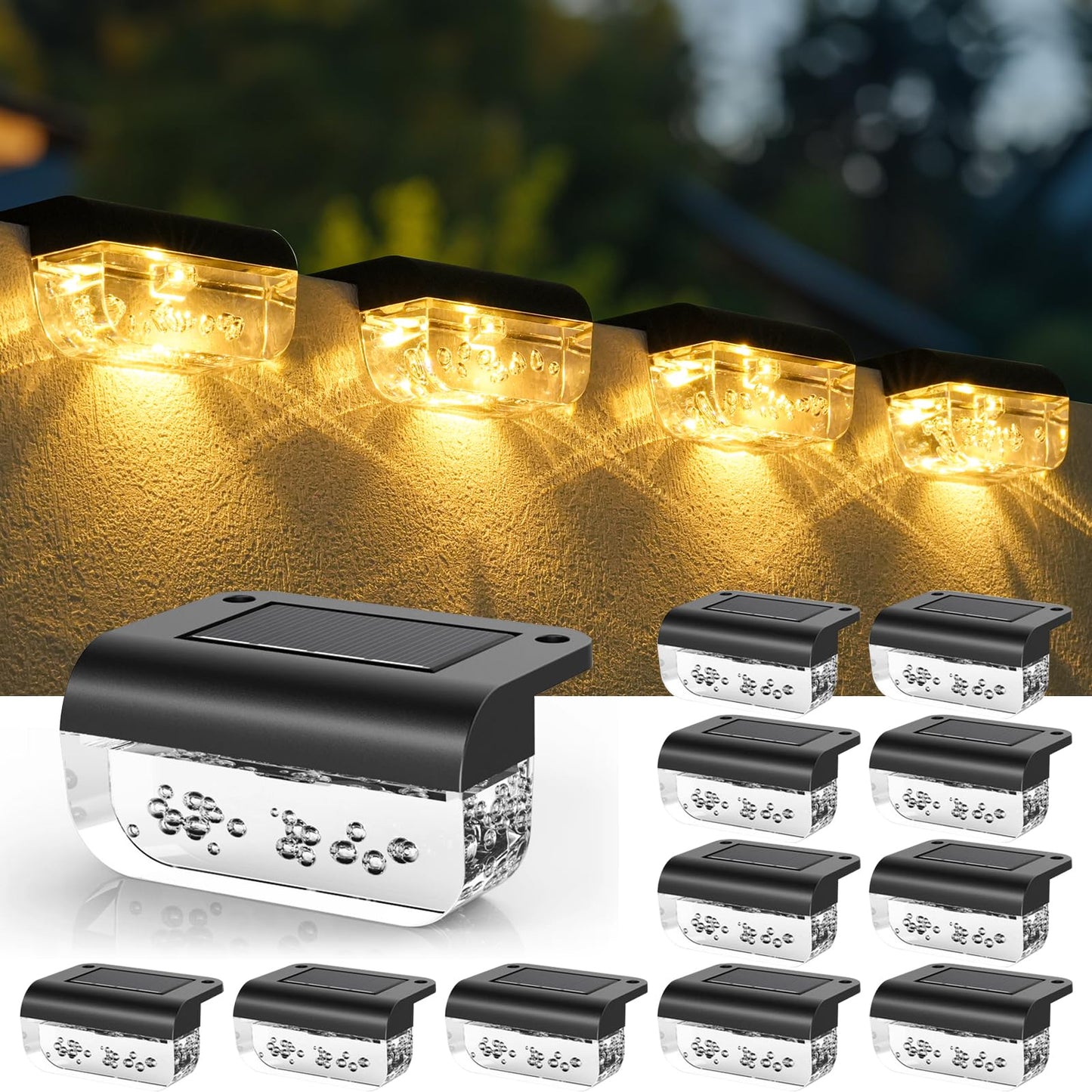 Solar Deck Lights Outdoor, 12 Pack Solar Fence Lights, LED Waterproof Solar Step Lights for Outside, Step, Fence, Deck, Stair, Pool and Yard, Warm White