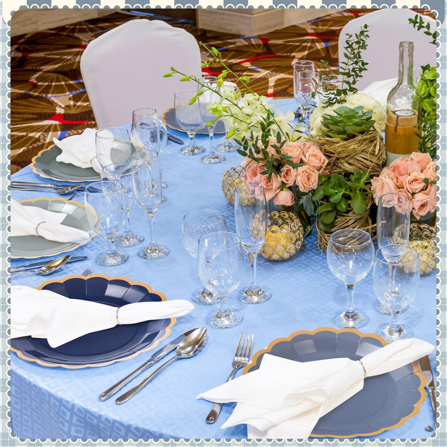 Tiangrid 48 Pcs Dusty Blue Sage Green Paper Plates 9 Inch Green Blue Scalloped Paper Disposable Dinner Dessert Plates for Birthday Wedding Bridal Party Supplies, 6 Colors
