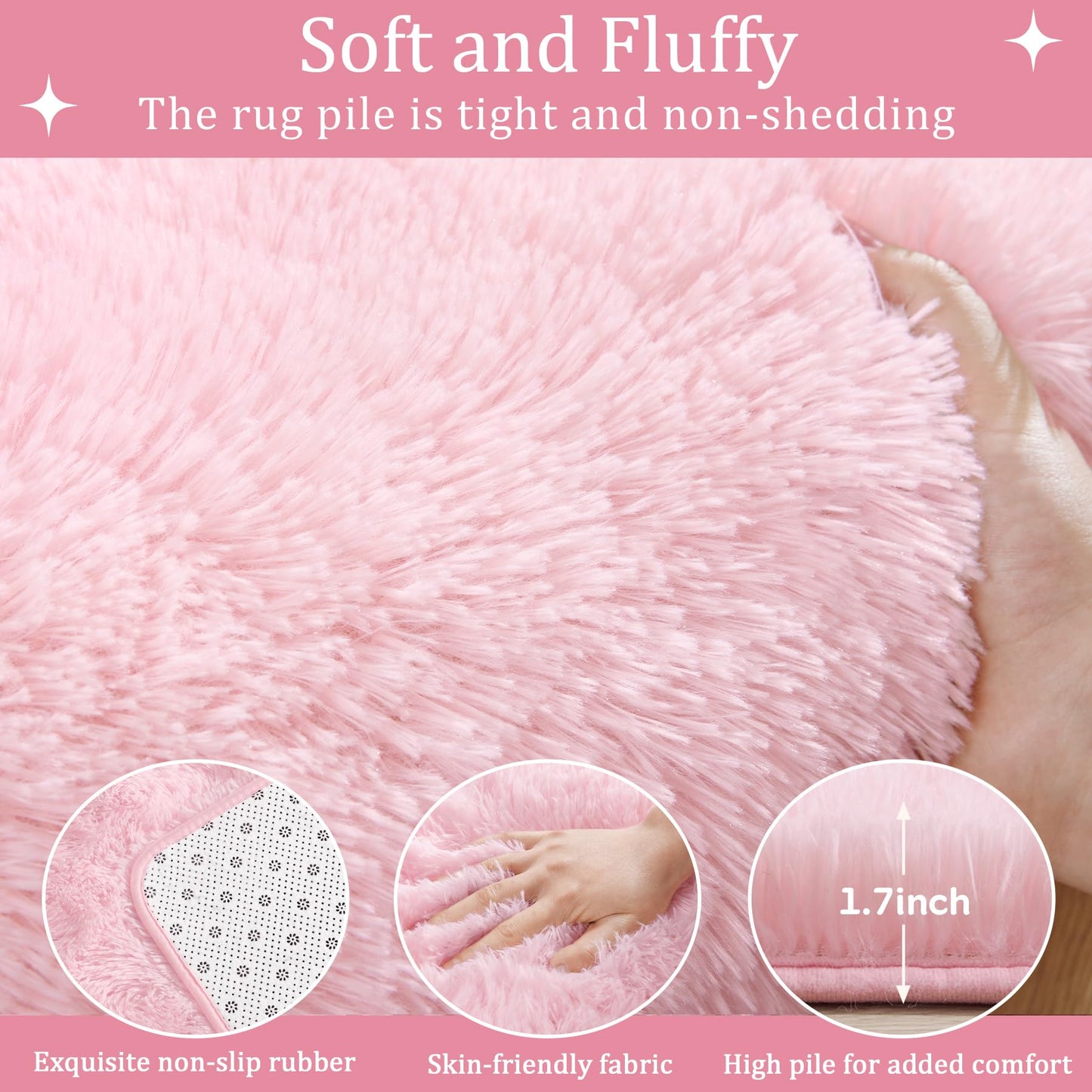 Keeko Extra Soft Area Rugs for Living Room Bedrooms, 5x7 Pink Fluffy Washable Bedroom Large Area Rug Cute Faux Fur Rug High Pile Carpet Indoor Rug for Girls Kids Nursery Baby Room Decor