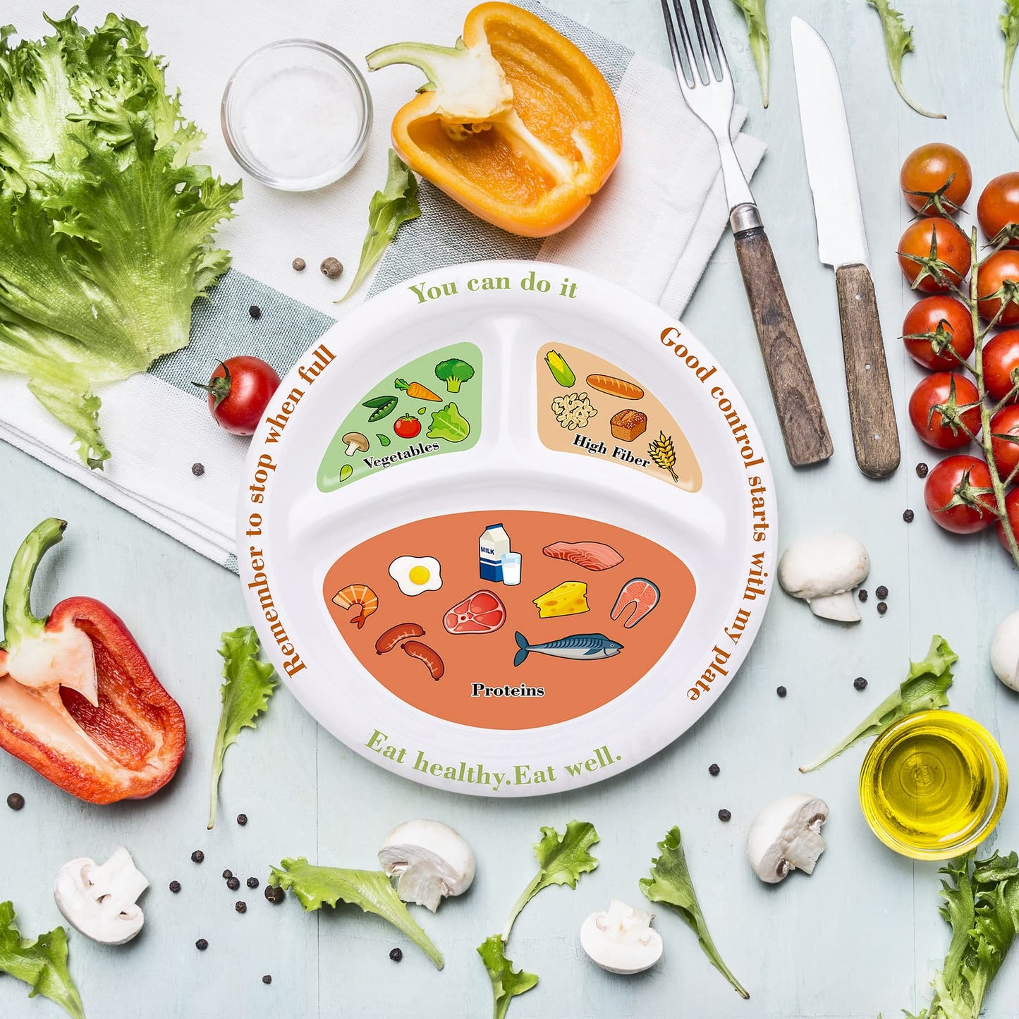 Eaasty 2 Pcs Bariatric Plates for Portion Control, Portion Control Plate for Weight Loss Diet Bariatric Divided Nutrition Container Balanced Eating Food Meal Dinner Healthy Diets Adult, 8.3 Inch