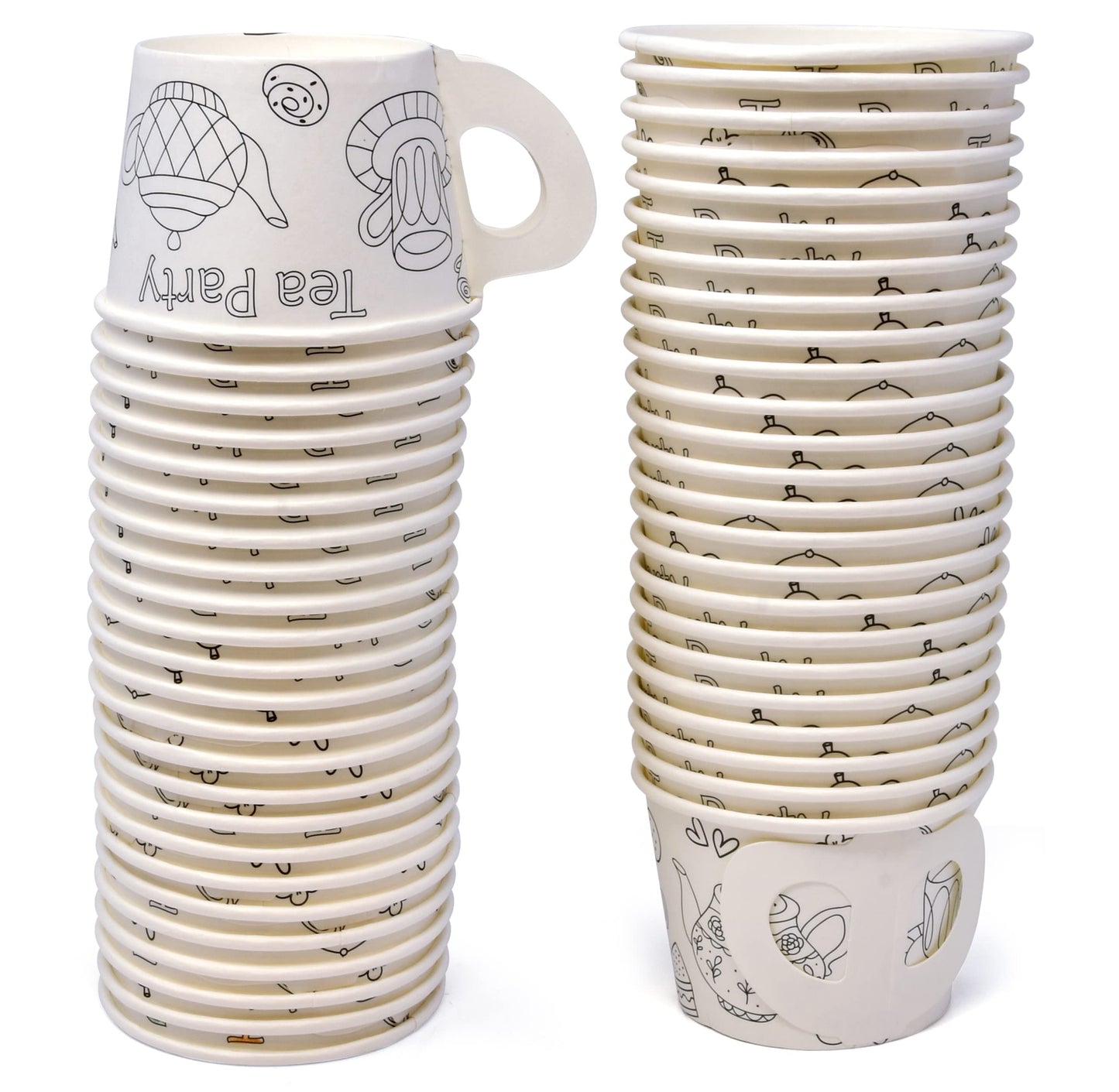 Gift Boutique 48 Count Color Your Own Tea Party Treat Cups with Handle 10oz Disposable Paper Snack Cup Dessert Ice Cream Teacup Bowls Coloring Activity Crafts