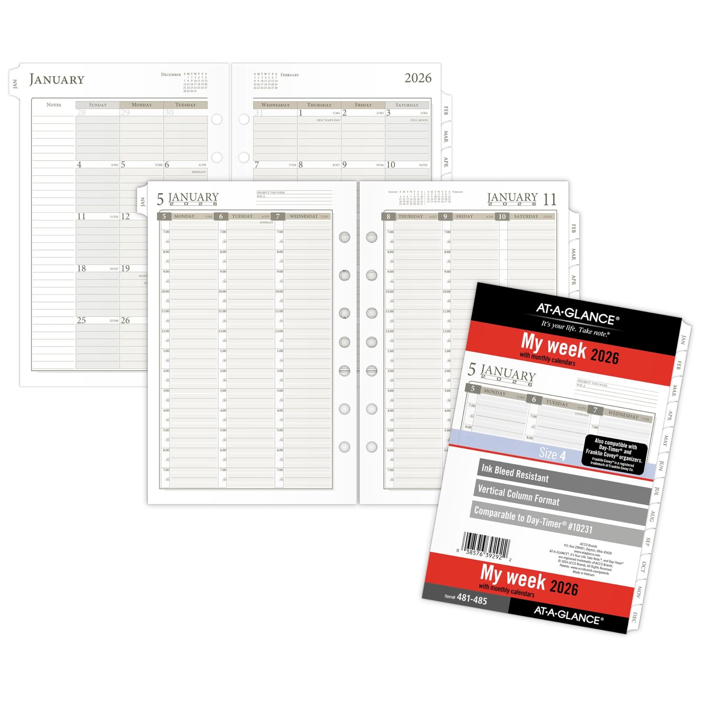 AT-A-GLANCE 2026 Planner Refill, Weekly & Monthly, 5.5" x 8.5", Desk Size 4, Column Style, Loose-Leaf (481-485-26)