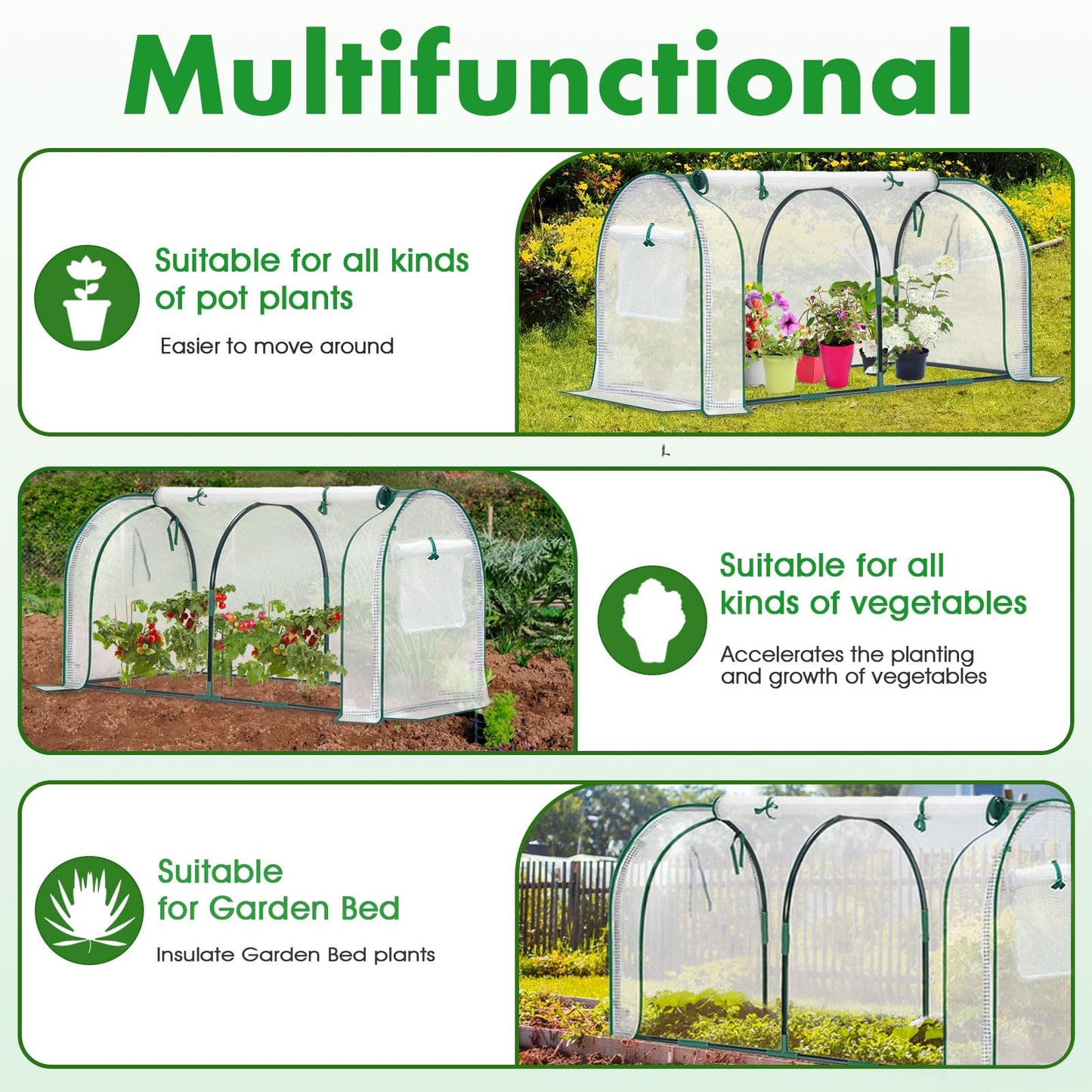 KBOROVER Mini Greenhouse for Outdoor,Portable Small Tunnel Greenhouses for Outdoors with Roll up Zipper Door for Protecting Plant (PE, 47" x23" x 23")