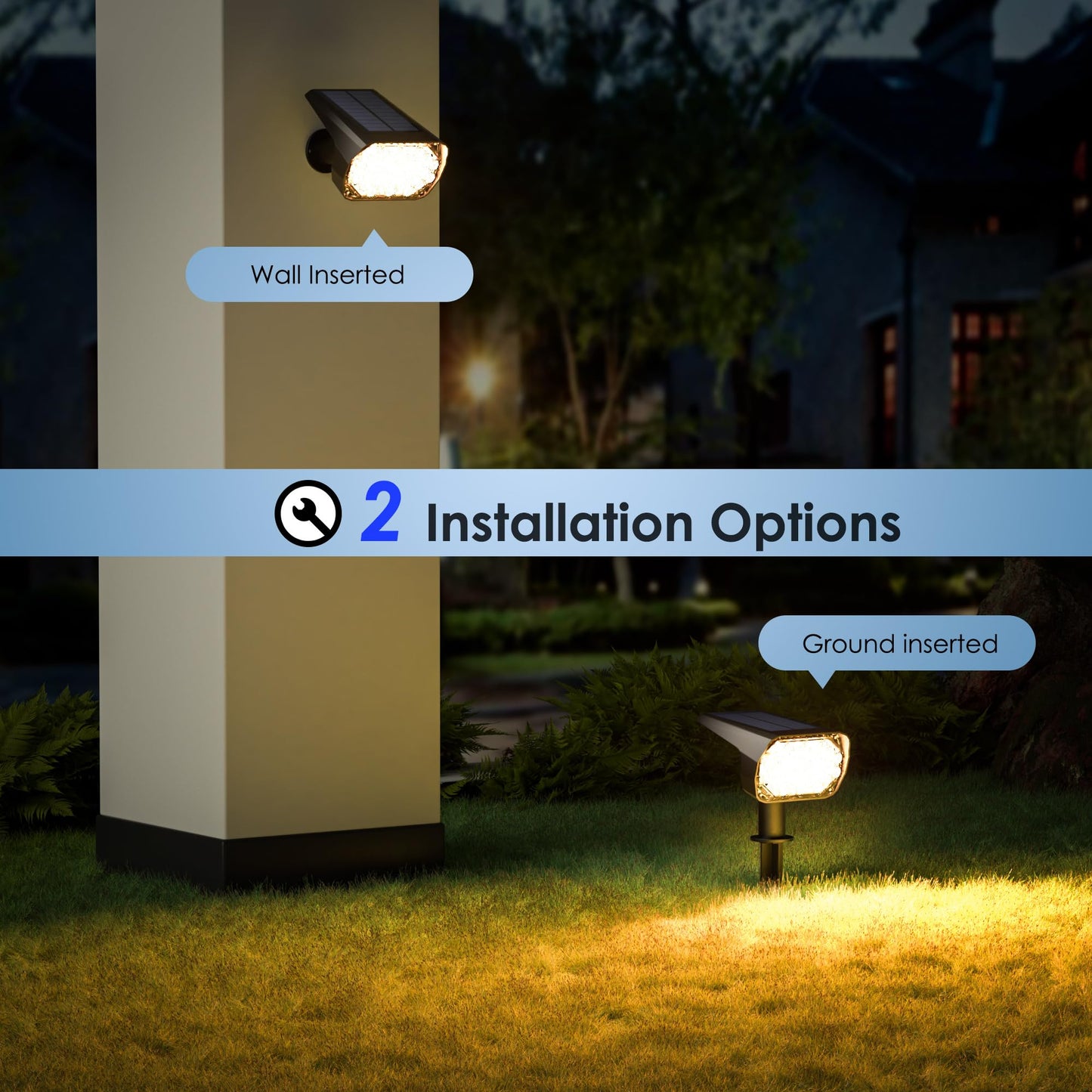 Quntis 4-Pack Solar Spot Lights, 3 Colors (Warm White/Cool/Natural), USB & Soloar Powered Landscape Spotlights, IP65 Waterproof Solar Garden Lights, Wall/Ground Solar Light Outdoor for Yard Patio Path
