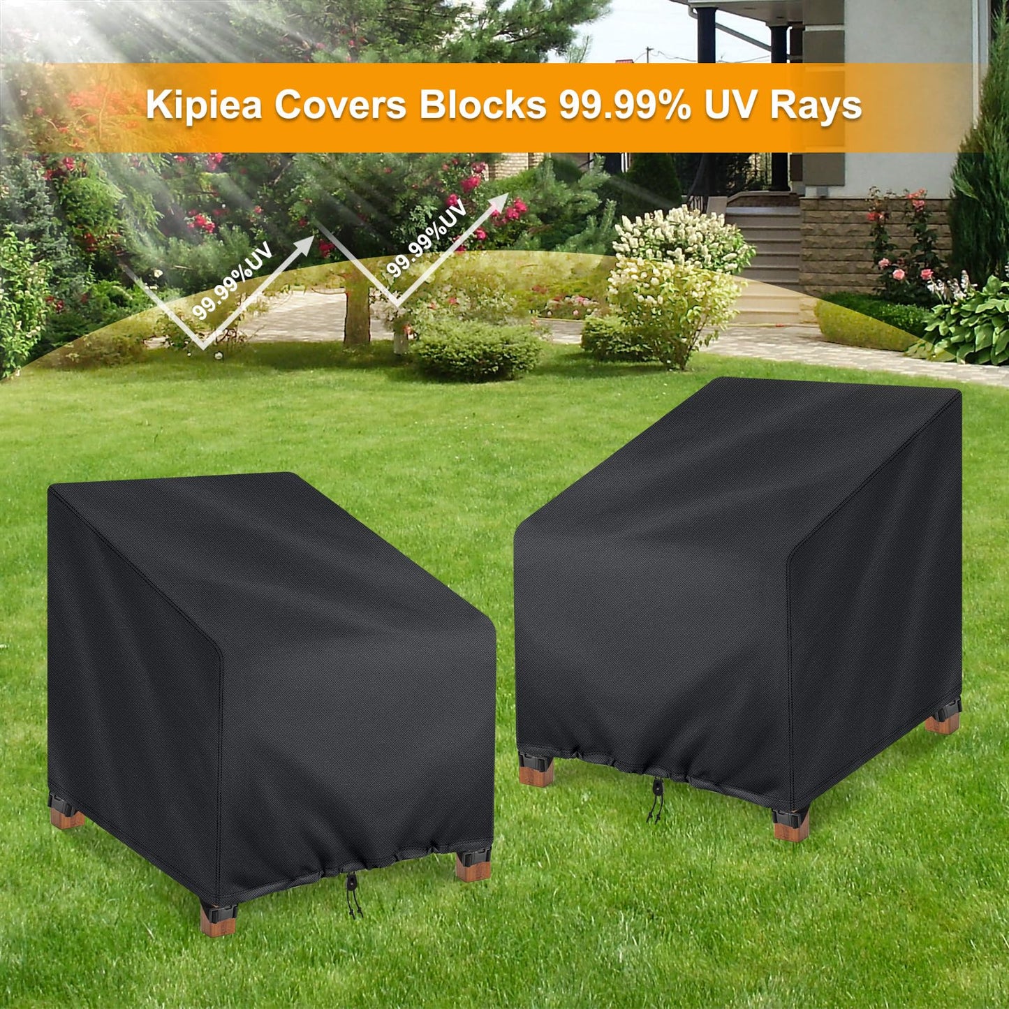 Kipiea 600D Patio Chair Covers Waterproof Winter 2 Pack - Heavy Duty Lawn Outdoor Furniture Chair Covers with Anti UV and No Tears, No Fading (33"W x 35"D x 31"H）
