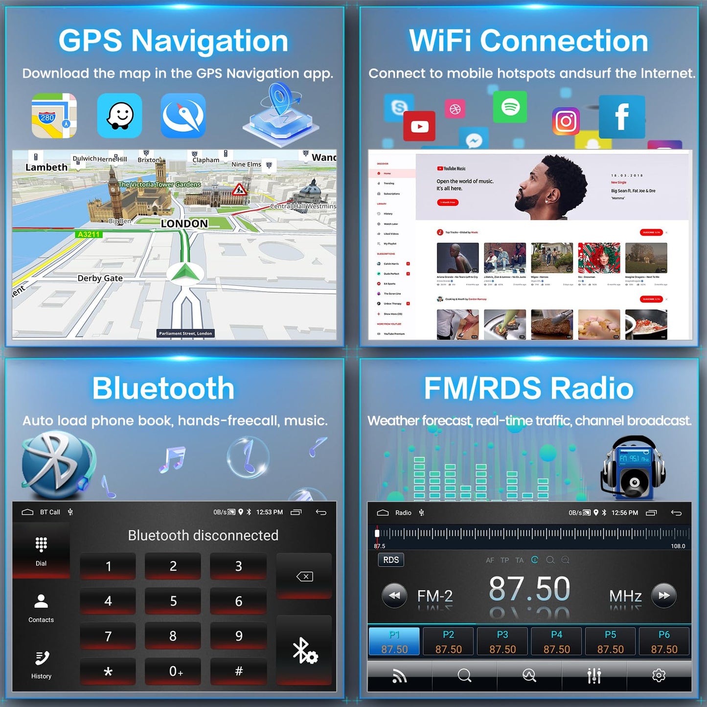 2+64GB Inefala for Toyota Corolla EX 2005-2012 Android Car Radio Stereo with Wireless Carplay Android Auto, 9 Inch HD Touchscreen with WiFi GPS Bluetooth FM/RDS SWC USB Backup Camera MIC