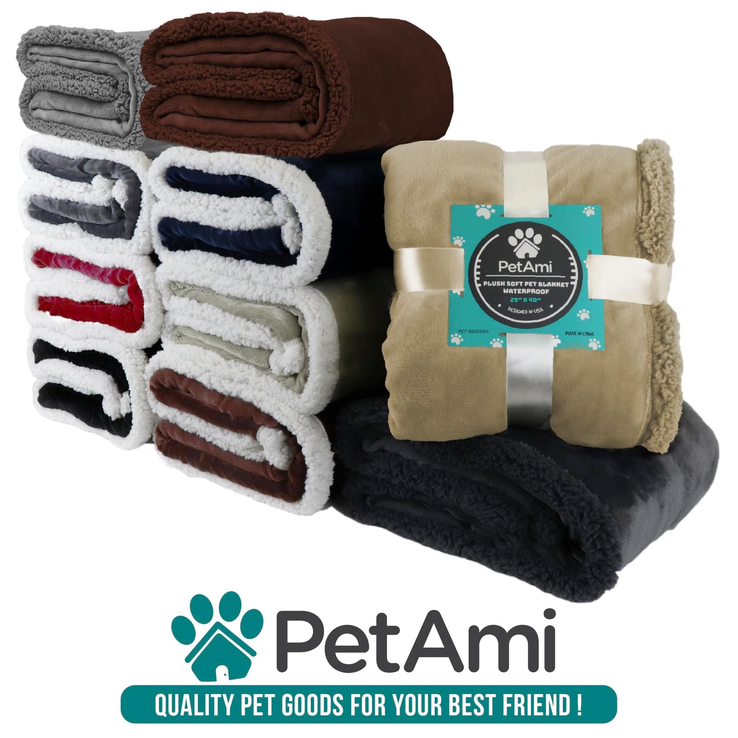 PetAmi Waterproof Dog Blanket for Medium Large XL Dog Puppy Cat Throw for Couch Cover Leakproof Protection, Sherpa Fleece, Reversible Soft Washable 80x60 Light Gray