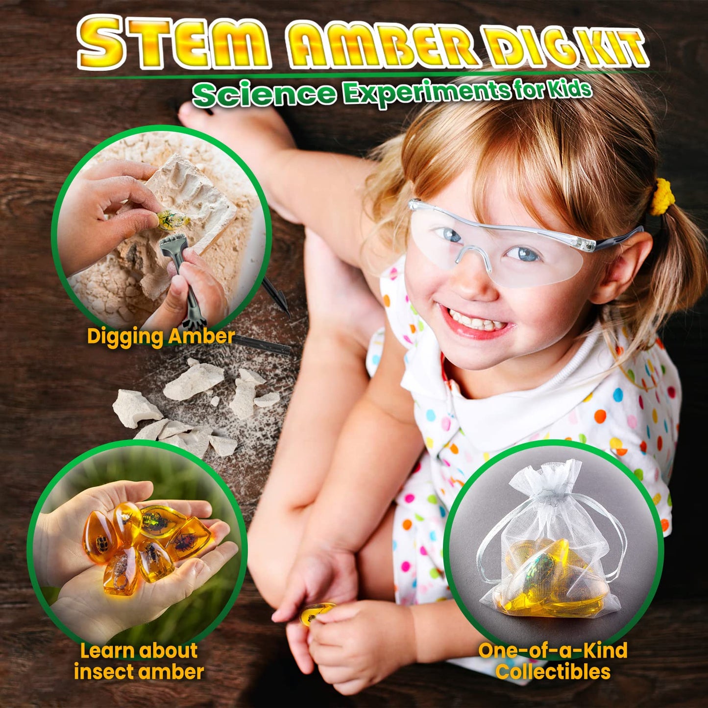 Amber Dig Kit - Excavate 6 Insects Specimens, STEM Geographic Educational Bugs Toys, Science Excavation Kit for Fun Party Favors, Bug Collection for Kids Age 6+