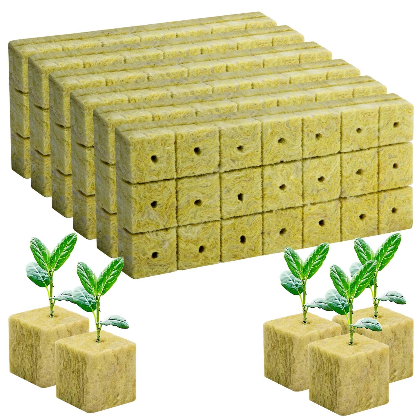 126Pcs Rockwool Grow Cubes - 1.5 Inch Stonewool Starter Plugs for Rapid Plant Growth - Starter Cubes Plugs with Holes for Hydroponic, Seeds Germination and Soilless Growing