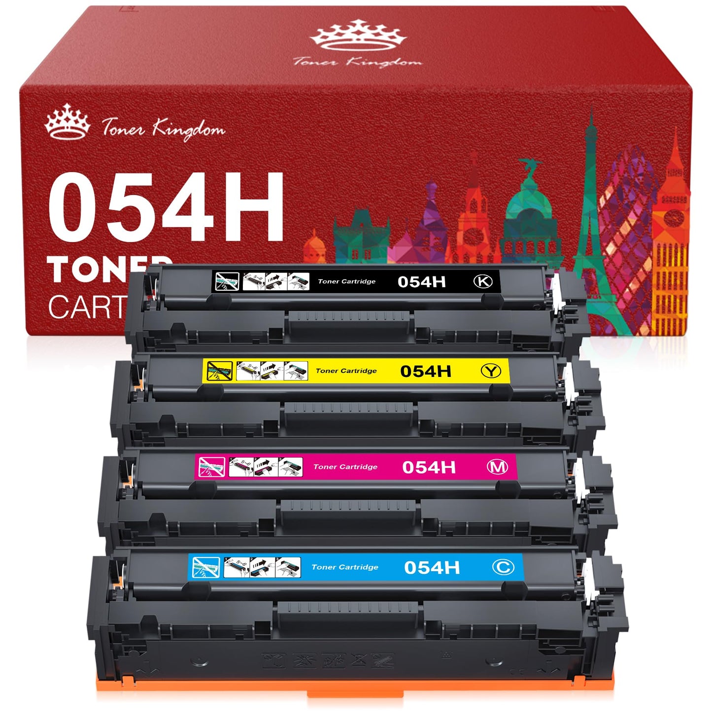 Toner Kingdom Compatible Toner Cartridge Replacement for Canon 054 CRG-054 for Canon Color ImageClass MF644Cdw MF642Cdw MF640C LBP622Cdw - 4Pack(1B 1C 1M 1Y)