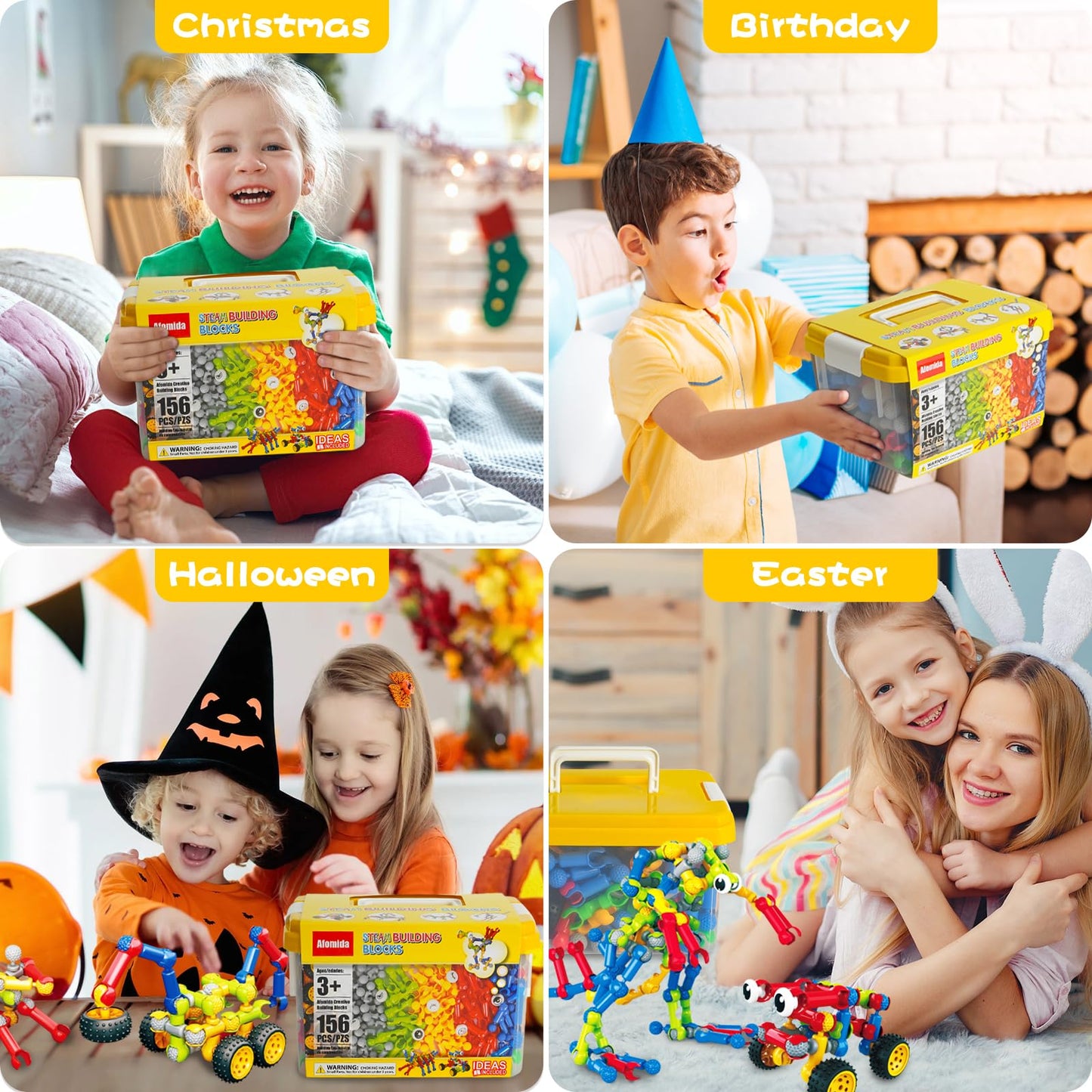 156 PCS Creative Building Blocks Building Toy Set - Featuring Storage, Includes Dinosaur, Robot, Car, Spider, Dog, Animal Figure Building Toy Playset for Kids, Boy Girl Birthday Gift, Ages 4+ (156PCS)
