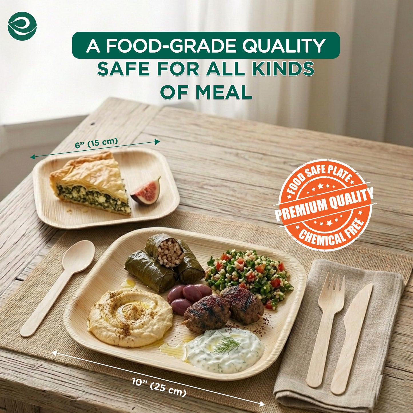 ECO SOUL 100% Compostable 10 Inch & 7 Inch Palm Leaf Plates [50-Pack] I Premium Disposable Plates Set I Heavy Duty Eco-Friendly Bamboo Plates Like I Biodegradable Party Plates Pack (100)