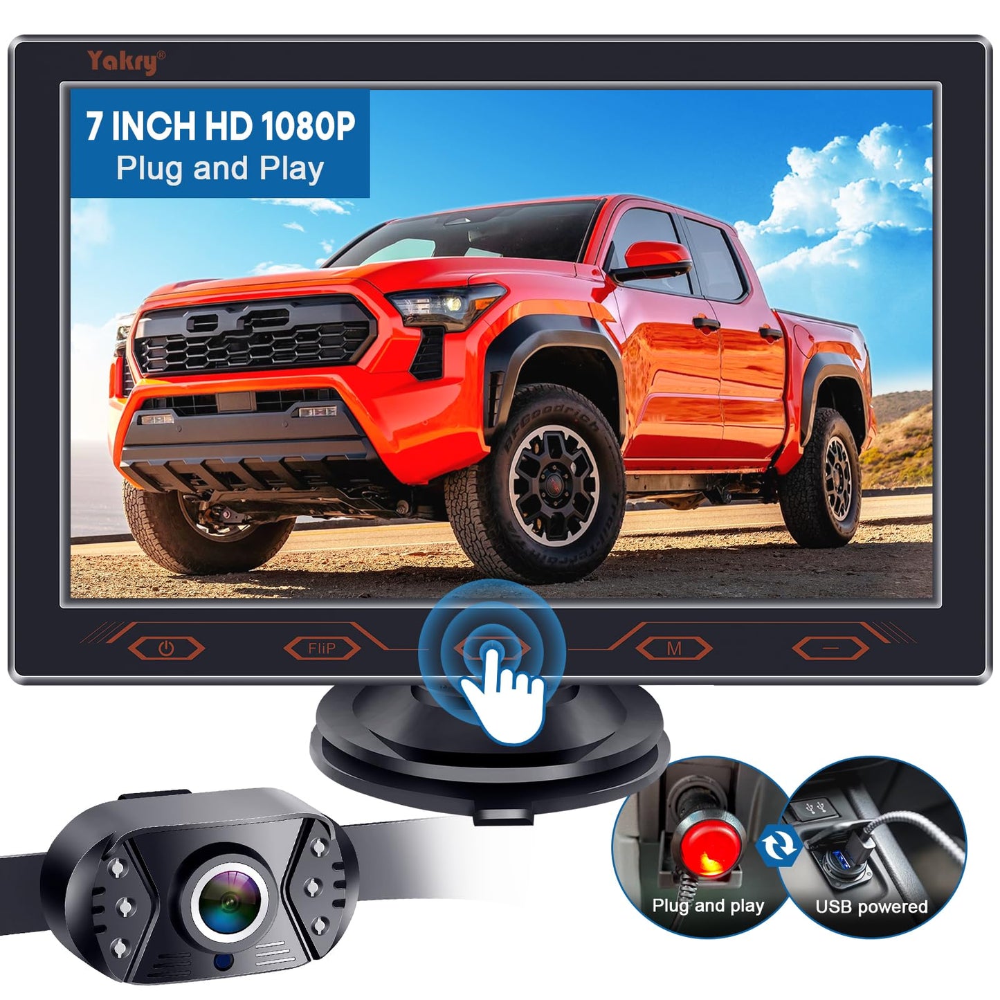 7-Inch Backup Camera for Car, Truck, SUV - HD 1080P Rear View System, IP69K Waterproof, Night Vision, 150° Wide Angle, Easy Installation by Yakry