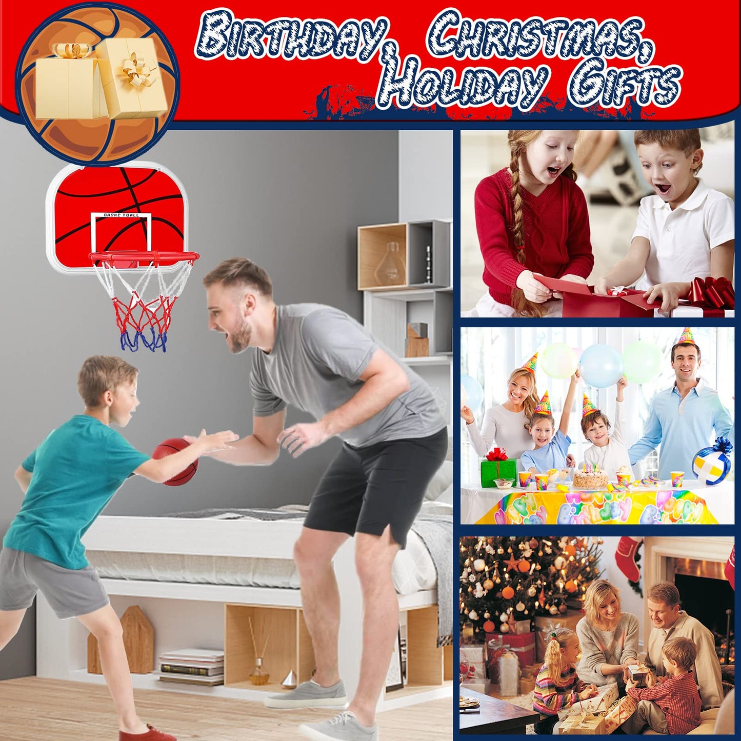 KAEGREEL Mini Basketball Hoop for Kids and Adults, 2 Ball Basketball Hoop Set for Indoor Outdoor Wall Mounted, Fence, Door and Room, Toy Sport Game for Boys Girls Toddler Children