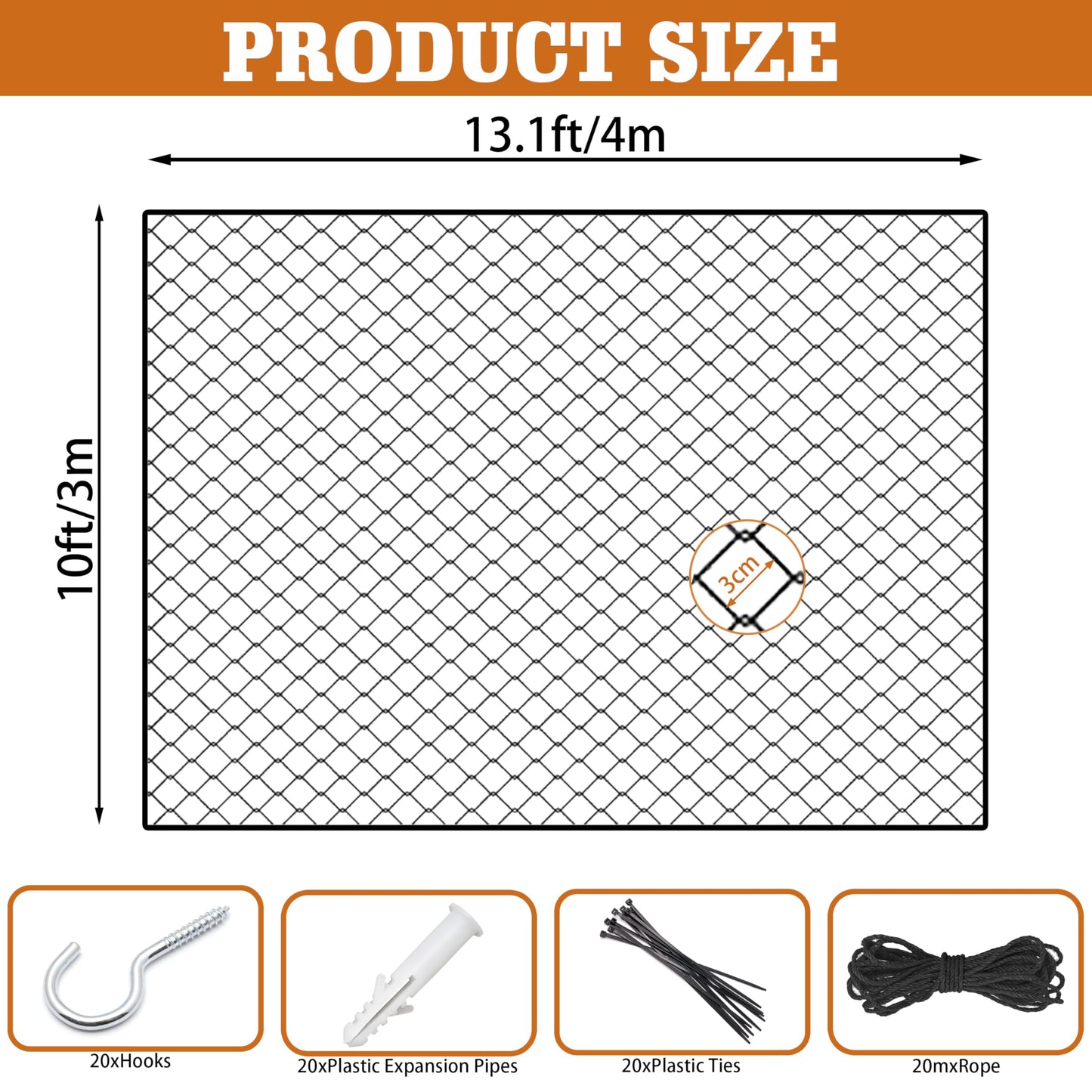 Cat Netting,Balcony Netting for Pets,Steel Wire Reinforced Balcony Screen for Pets, Anti-Fall Cat Net for Balcony and Windows,Stair, Patio（Black,10 * 13ft）