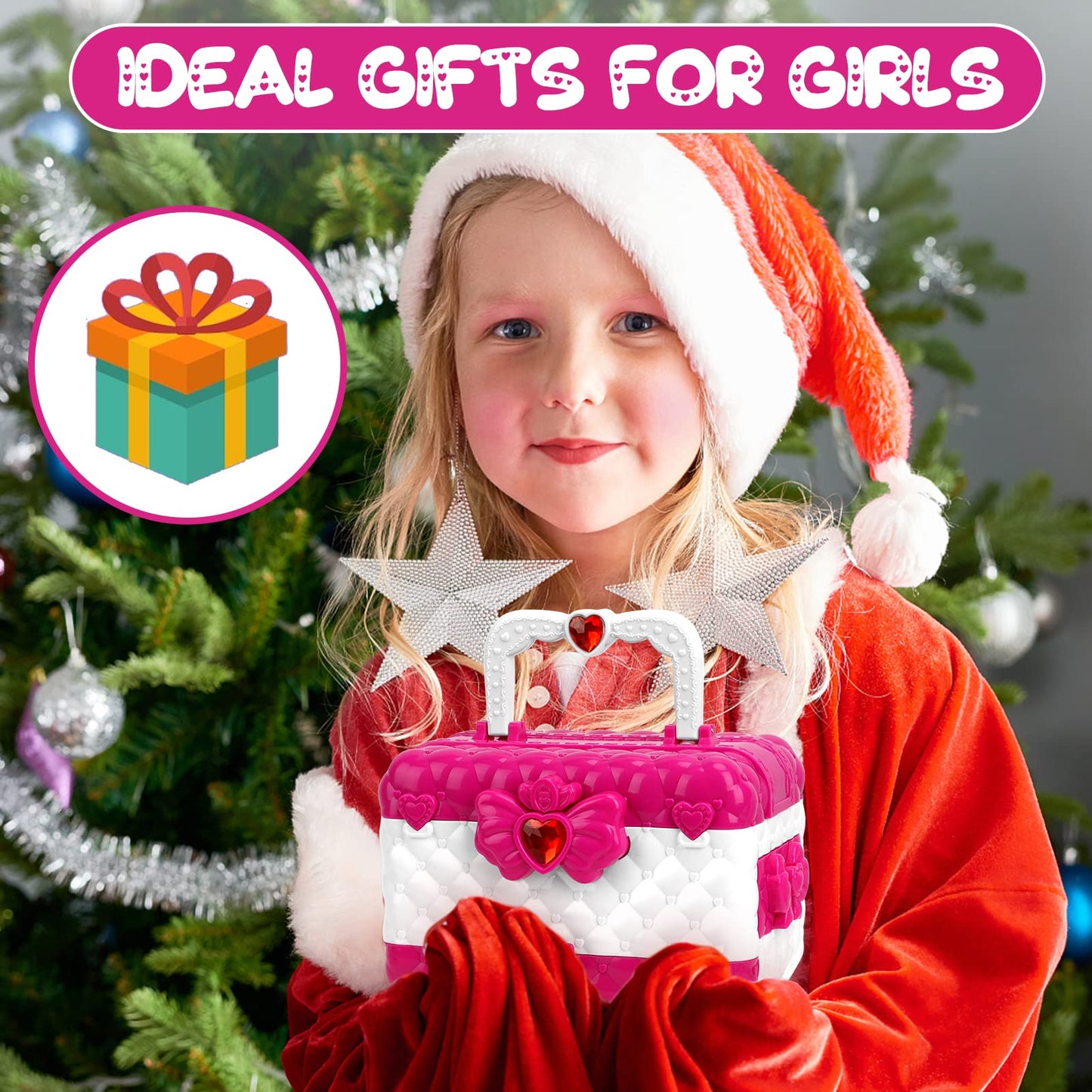 Flybay Kids Makeup Kit for Girls, Washable Girls Makeup Kit Kids Toys, Children Princess Pretend Play Make Up Set for Girl, Christmas Birthday Gifts for Girl Age 3-12
