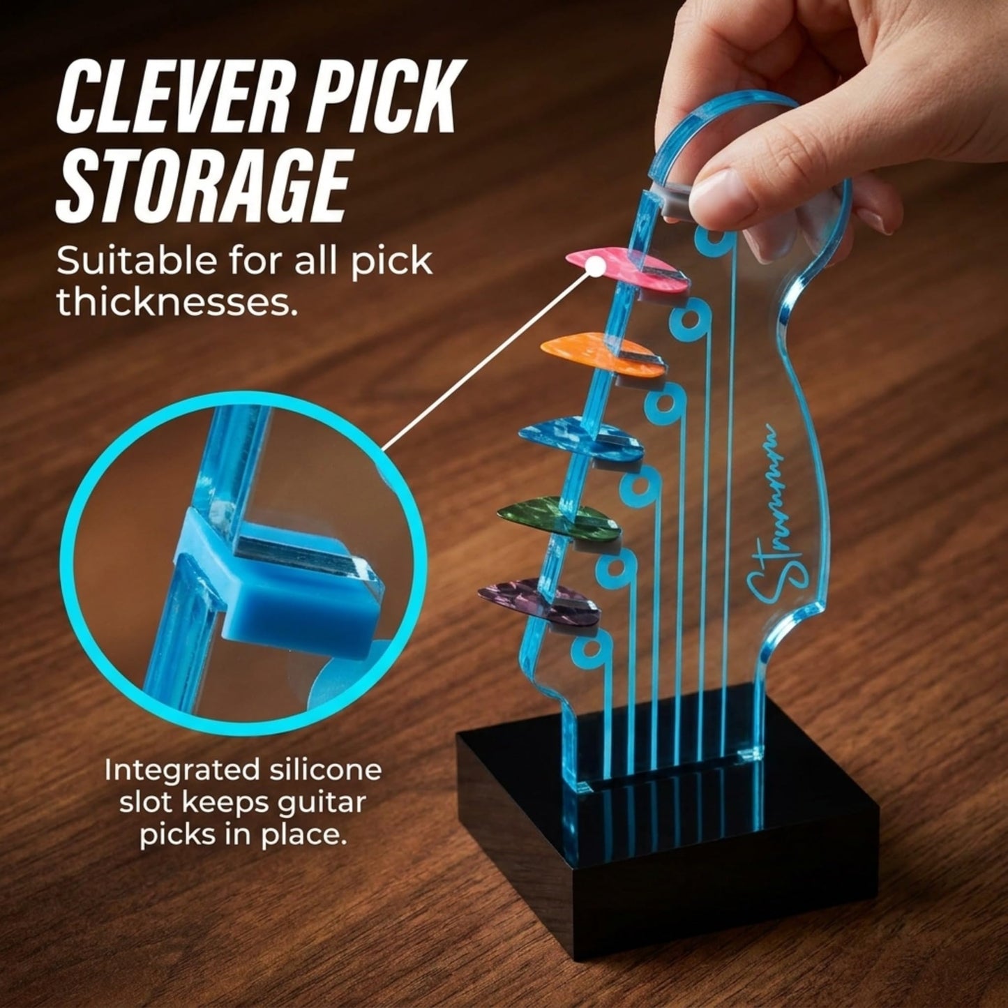 Strummm Color Changing Light Up Guitar Pick Holder – Authentic Electric Guitar Headstock Design Lamp with 7 Colors, USB Powered, Holds 6 Picks, Perfect Guitar Gift for Men, Musicians & Guitarists