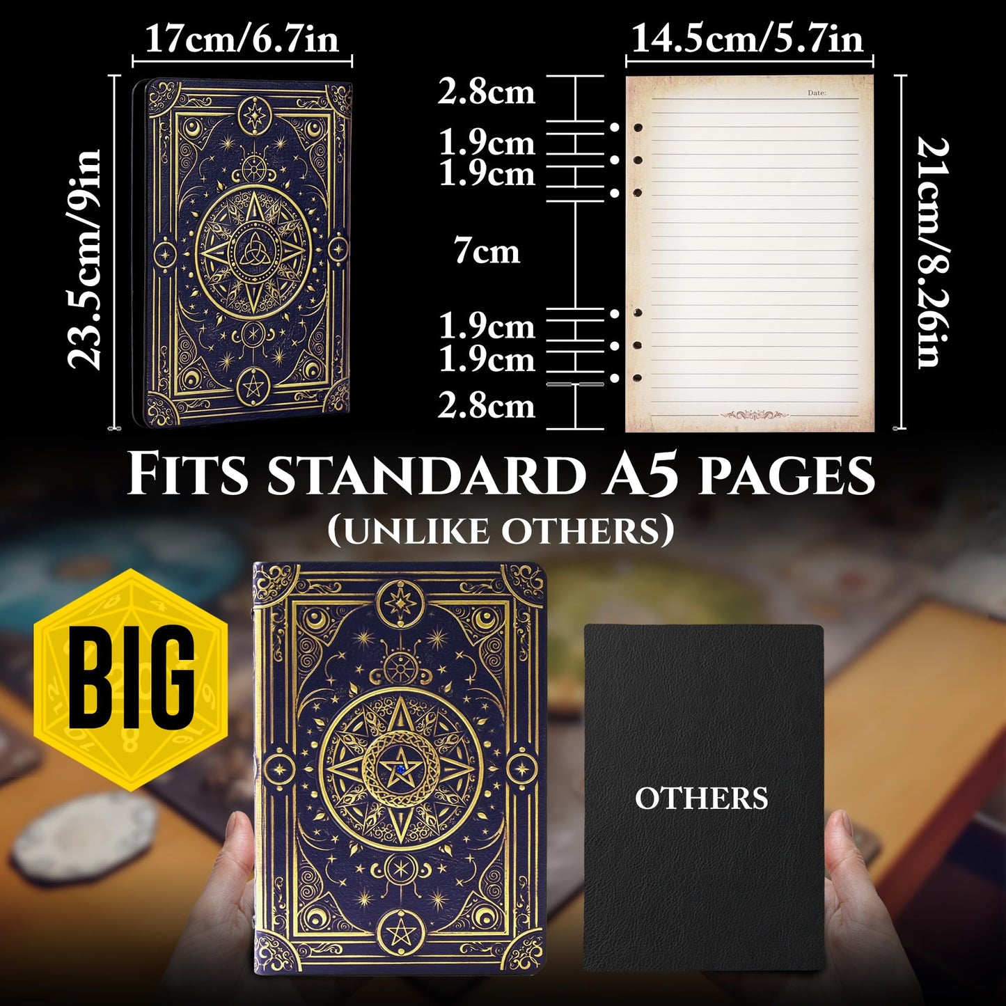 Magic Refillable Notebook Journal Binder for DND: A5 Story Forge 400 Pages (200 Sheets) with Worn Ancient Magic Design for DND or Fantasy Enthusiasts - Perfect for Dungeons and Dragons (D&D)