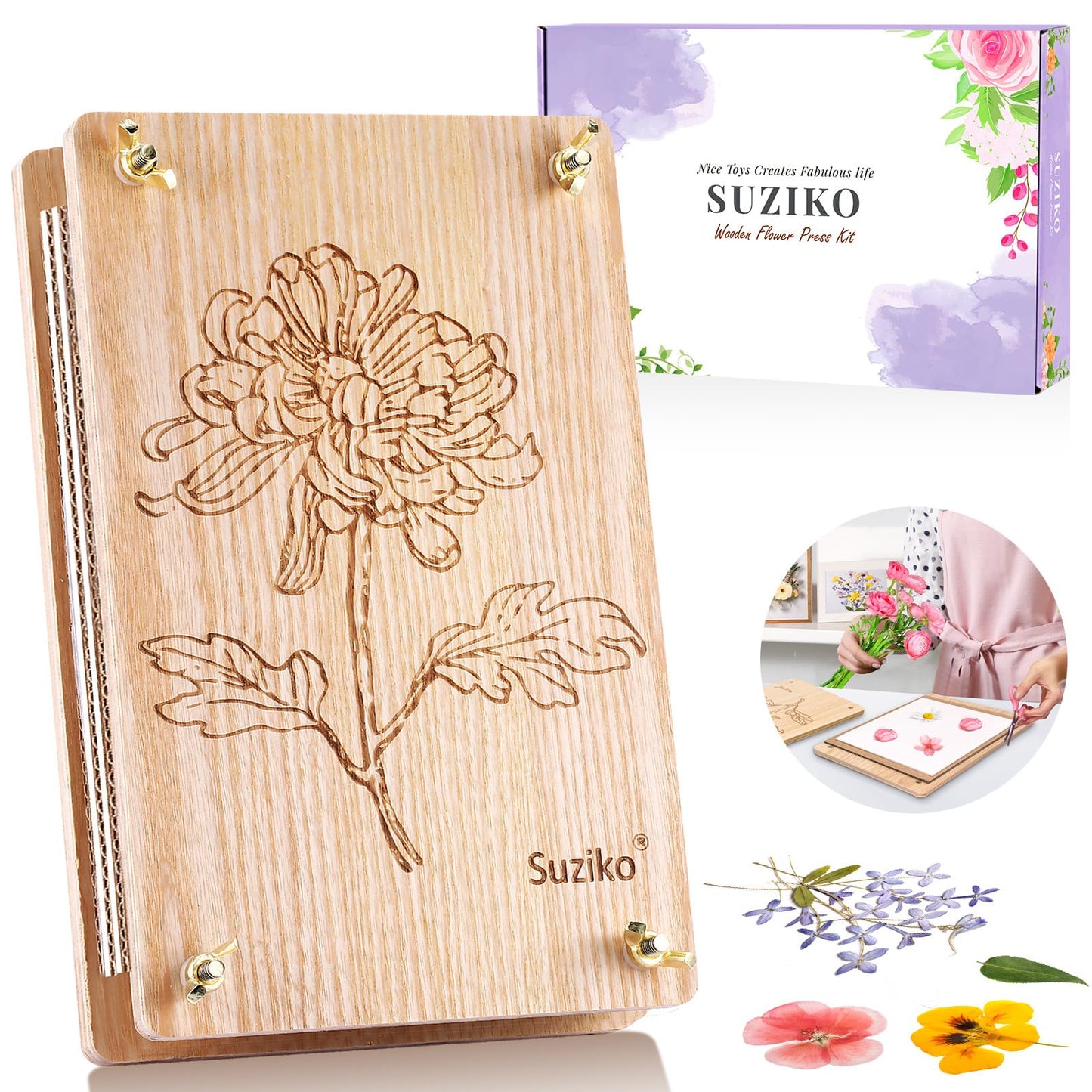 Suziko Large Flower Press Kit for Adults& Kids Flower &Plant Preservation Kit Measures 10.8" x 6.9" Suziko Leaves Press & Flower Press is a Great Gift for Lovers