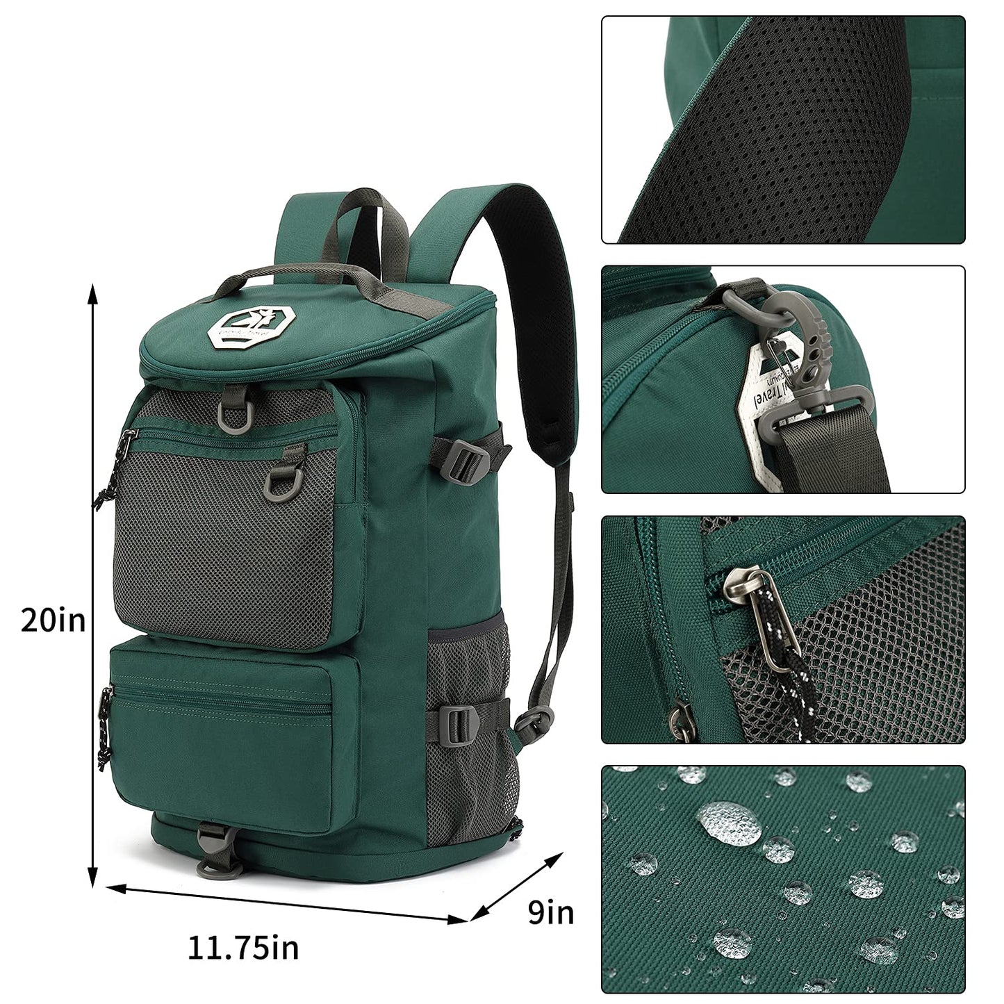 Kalesi Gym Duffle Bag Backpack 4-Way Waterproof with Shoes Compartment for travel Sport Hiking laptop, Green, X-Large, Backpack