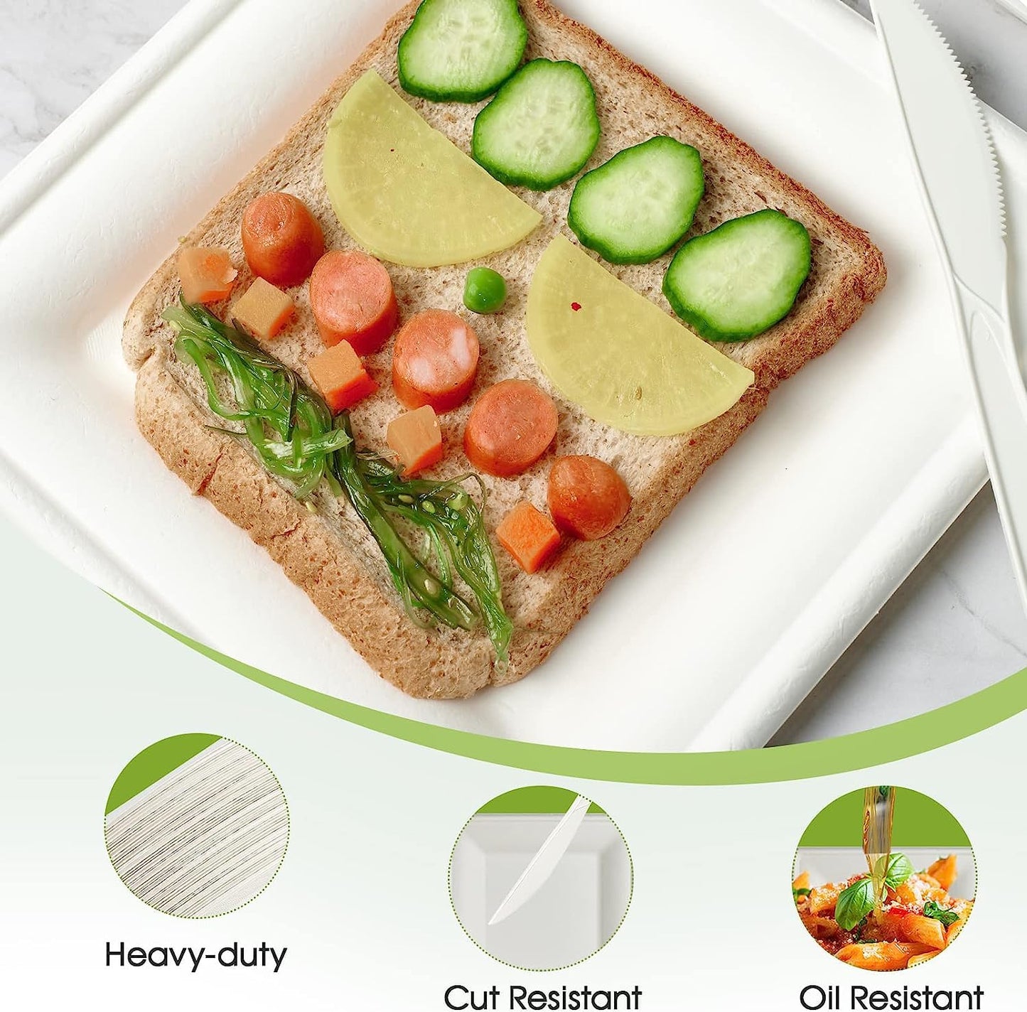 200 pcs Biodegradable Disposable Paper Plates, White 6 inch Square Paper Plate Heavy Duty, Eco Friendly Disposable Plates, Compostable Disposable Dinner Plates for Party, Picnic