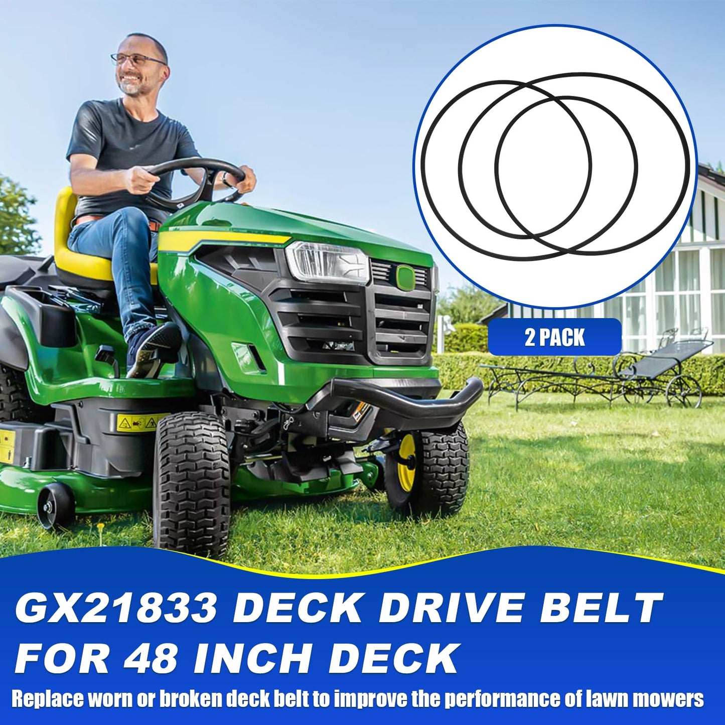 2Pack Upgrade 48 Inch GX21833 Mower Deck Drive Belt Replacement Compatible with John Deere L120 L130 145 D140 LA145 LA130 D150 D160 LA165 LA155 X165 GX20571 Fit Stens 265-238 -Dpwrrot