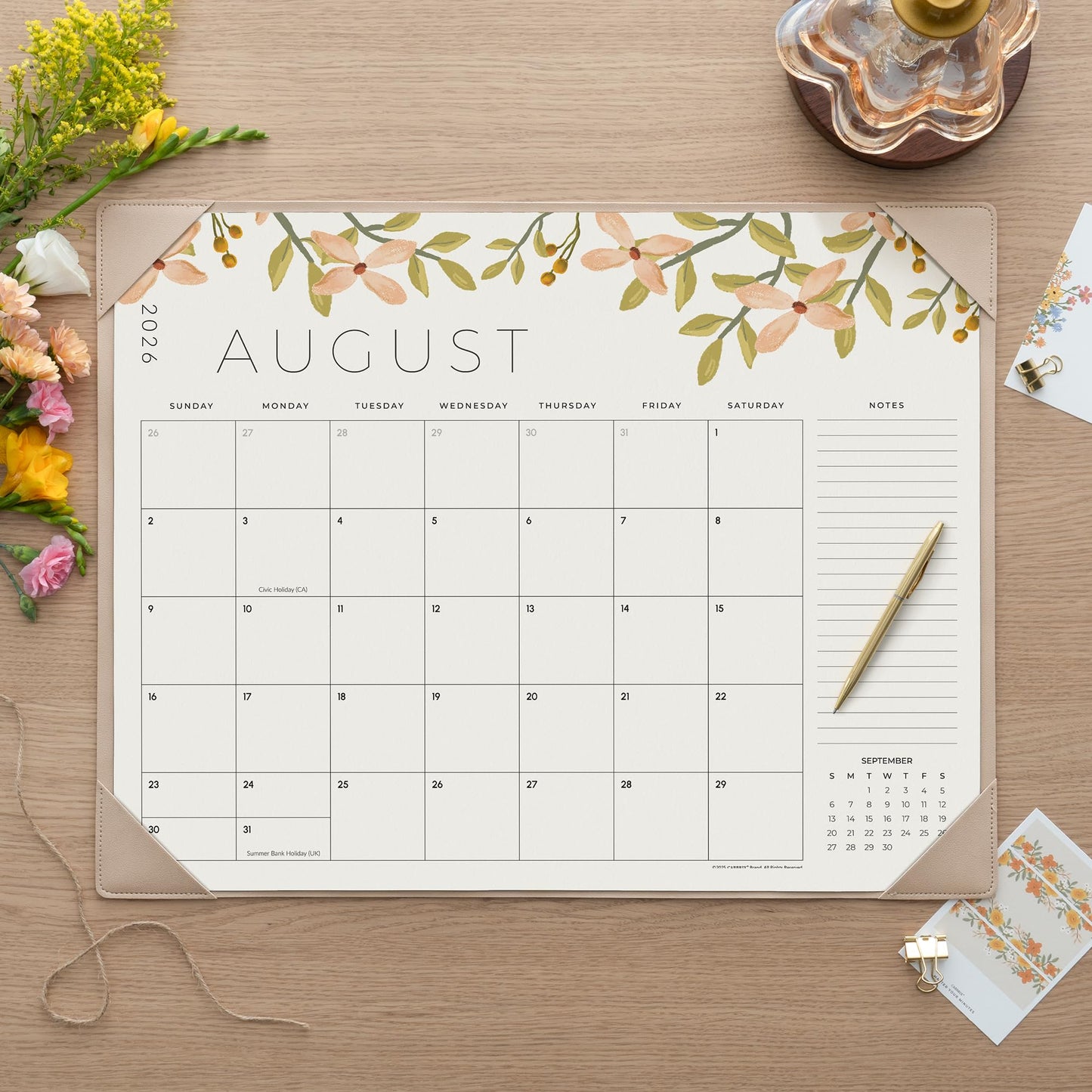Desk Calendar 2026 with Desktop Mat, Cabbrix Large Desk Pad Calendar 22 x 17 Inch 18 Months Runs From July 2026 to December 2027, Floral Design Calendar 2026 for Home School and Office (Apricot)
