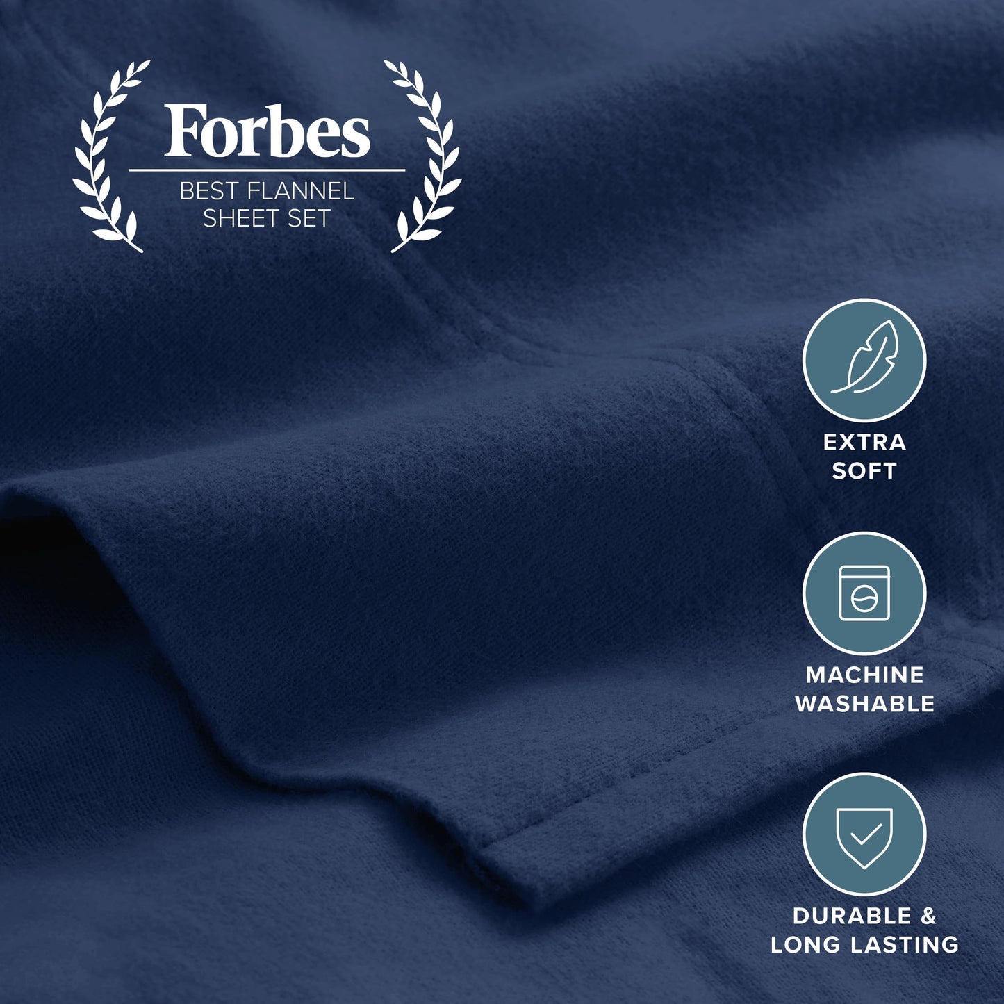 Bare Home Flannel Sheet Set 100% Cotton, Velvety Soft Heavyweight - Double Brushed Flannel - Deep Pocket (Queen, Dark Blue)