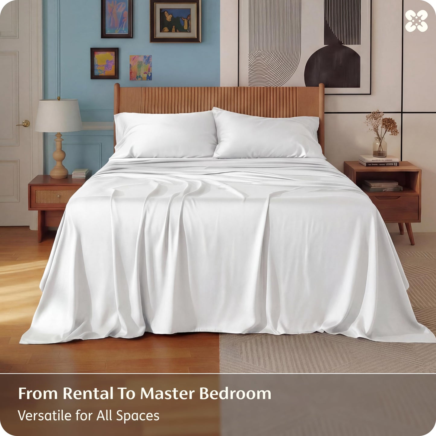 Bedsure 100% Rayon Derived from Bamboo Sheets King Size Set, Cooling Sheets for Hot Sleepers, Breathable & Soft King Bedsheets, Deep Pocket Up to 16 Inches, Bedsheet & Pillowcase Sets, White