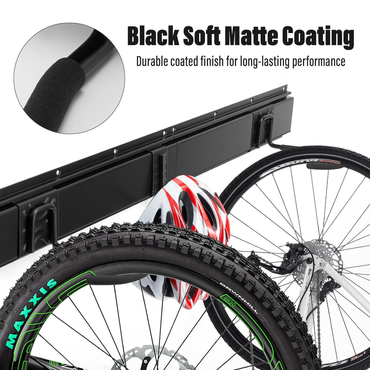 Sinoer 4-Bike & 2-Helmet Wall Mount Rack - 32 Inch Adjustable Bike Storage, Heavy Duty Steel Hooks, Space-Saving Bike Organizer for Home & Garage