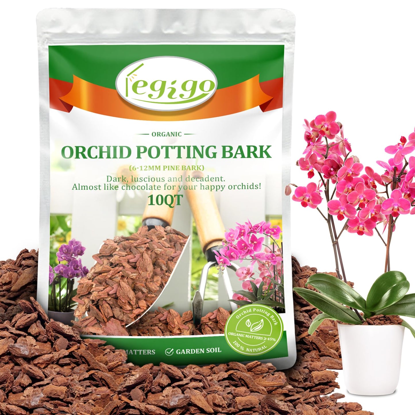 Legigo 10 litres Organic Orchid Potting Bark- All Natural Orchid Bark Potting Mix Pine Bark Wood Chips for Houseplant Mulch, Plants Root Development