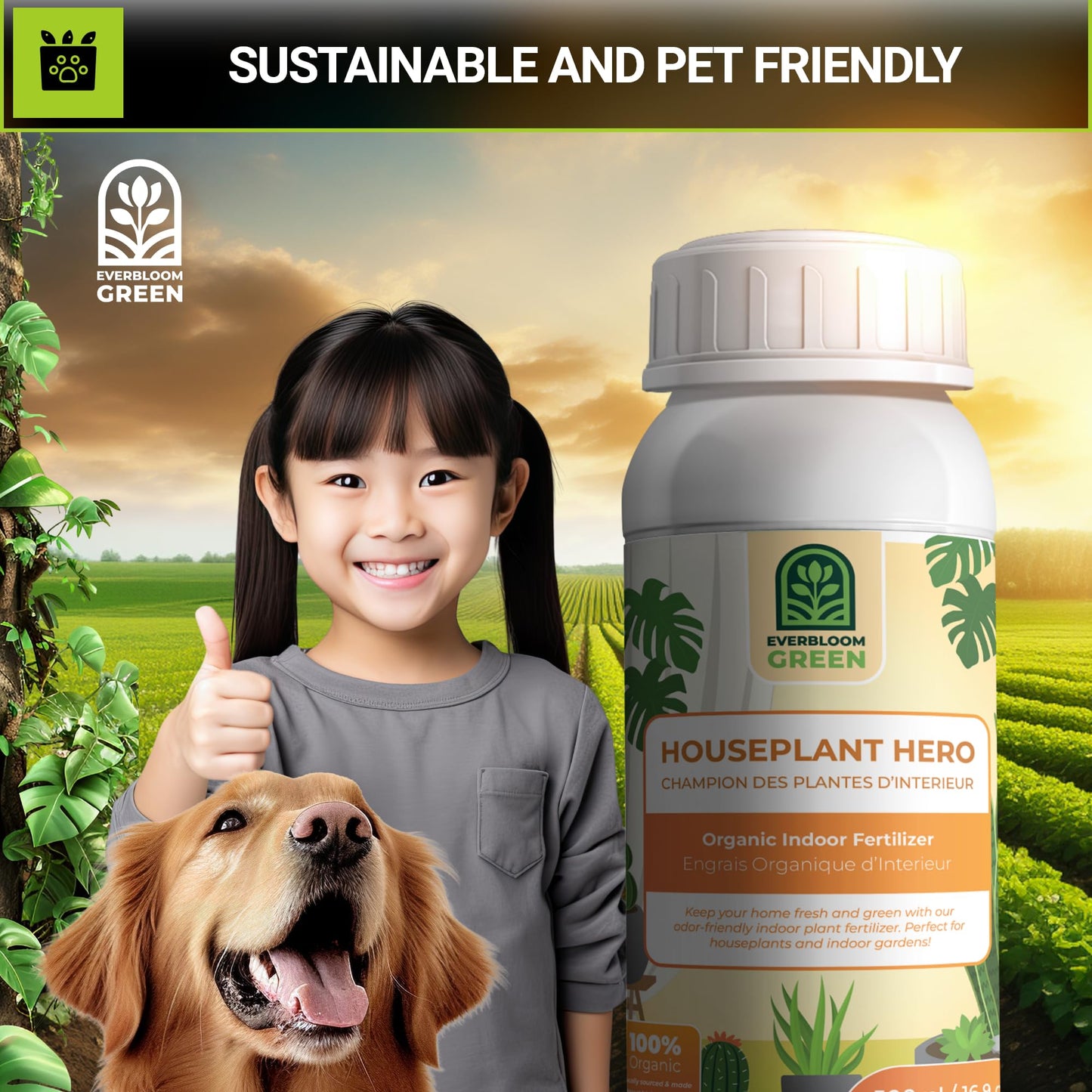 Houseplant Hero - Indoor Organic Liquid Fertilizer - Natural Indoor Plant Food (1L / 33.8oz)