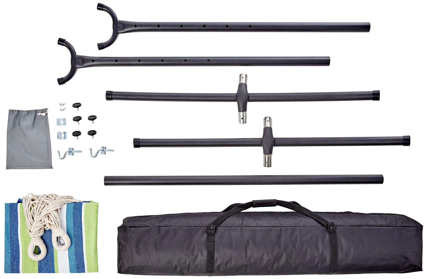 Amazon Basics Double Hammock with 9-Foot Space Saving Steel Stand and Carrying Case, Oasis Blue Stripe