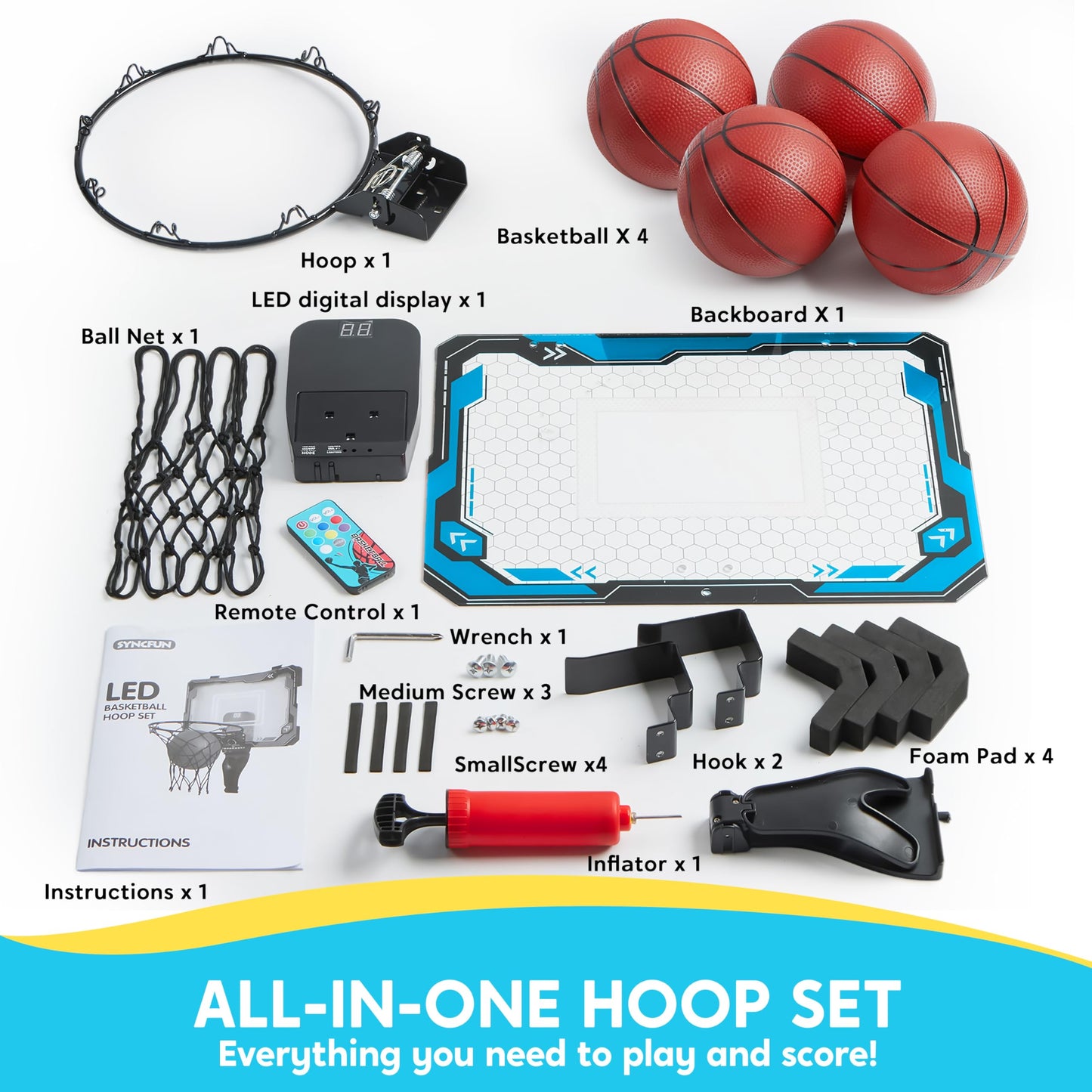 Basketball Hoop for Kids, Mini Indoor Basketball Hoop with 4 Balls Indoor Basketball Toys for 6 7 8 9 10 11 12 13 14 Year Old Sport Toys Birthday Gift