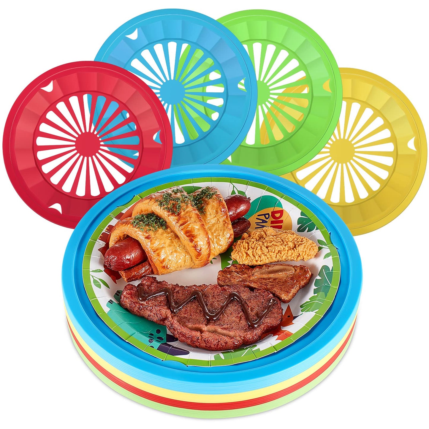 Tessco for you 24 Pcs Reusable Plastic Paper Plate Holders 10 Inch Heavy Duty Plastic Paper Plate Holder Set with Snap in Grooves for 9 Inch Plates, Dishwasher Safe for Picnic Party BBQ (Mixed Colors)