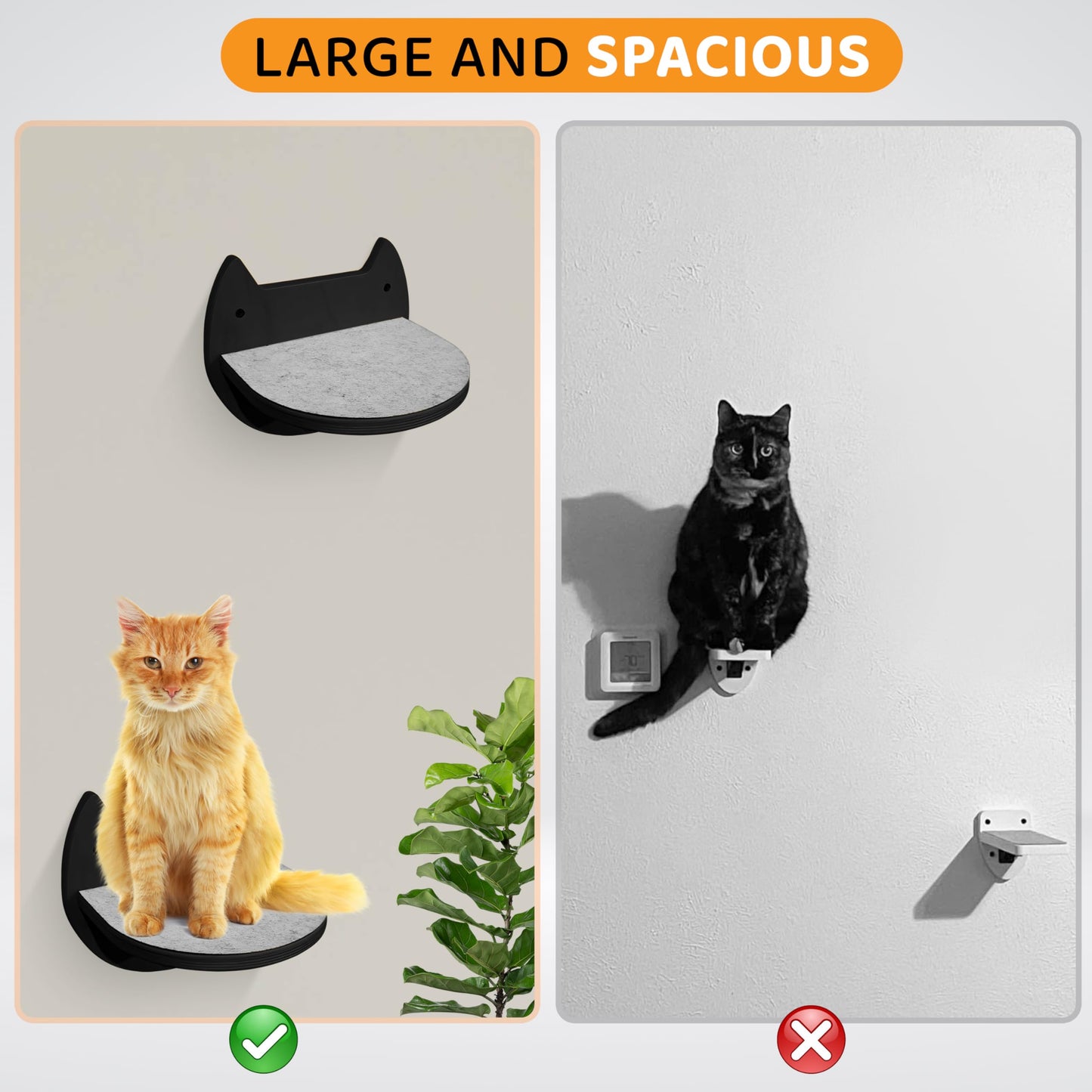 BUOGA Cat Wall Shelves with 3 Steps – Modern Mounted Cat Wall Furniture & Shelf, Premium Hardwood cat Bed for Climbing, Sleeping & Lounging, Indoor Hammock for Large Cats - Black