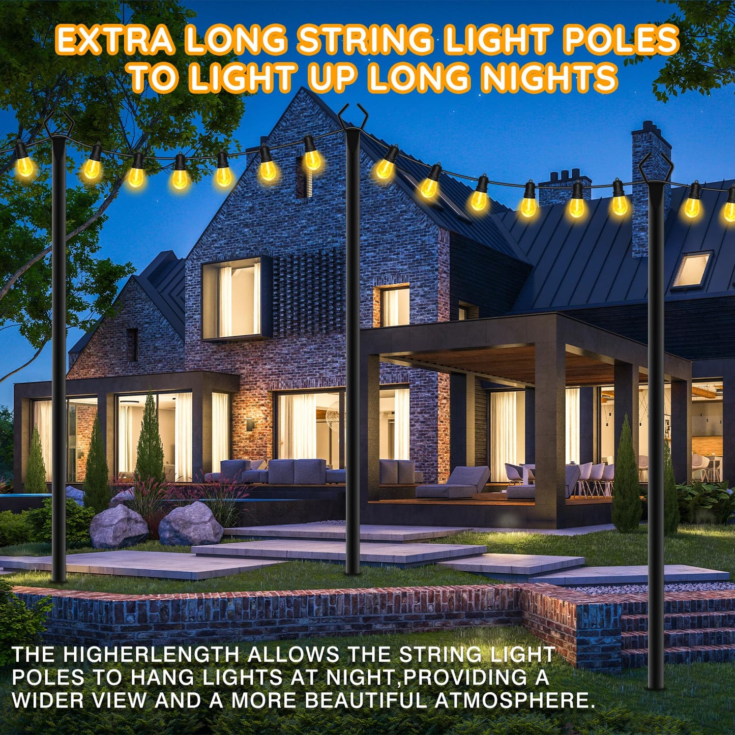 4 Pack 10FT String Light Poles, Metal Light Poles for Outside String Lights,with Fork,Hanging Light Poles for Patio,Backyard,Garden,Deck,Party,Wedding (4 Pack)