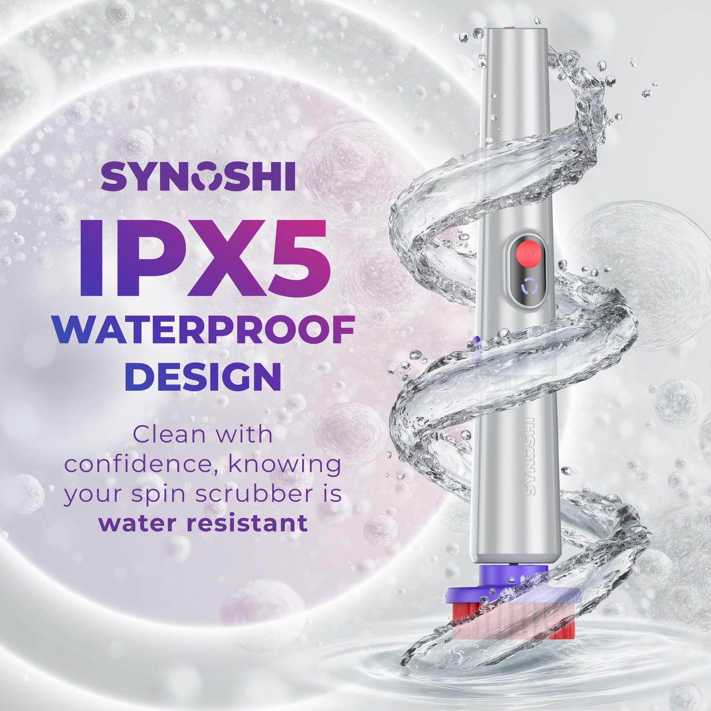 Synoshi PRO Electric Spin Scrubber, Bathroom & Shower Cleaner, Electric Cleaning Brush, Brosse Nettoyage Electrique. Cordless, Waterproof Cleaning Brush, Adjustable Angles, 2 Speed, 180Min Work Time