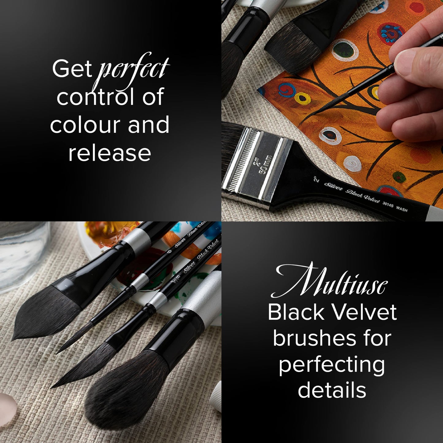 Silver Brush Limited 3000S-10 Black Velvet Round Paintbrush for Watercolour, Gouache, Inks, & Dyes, Size 10, Short Handle