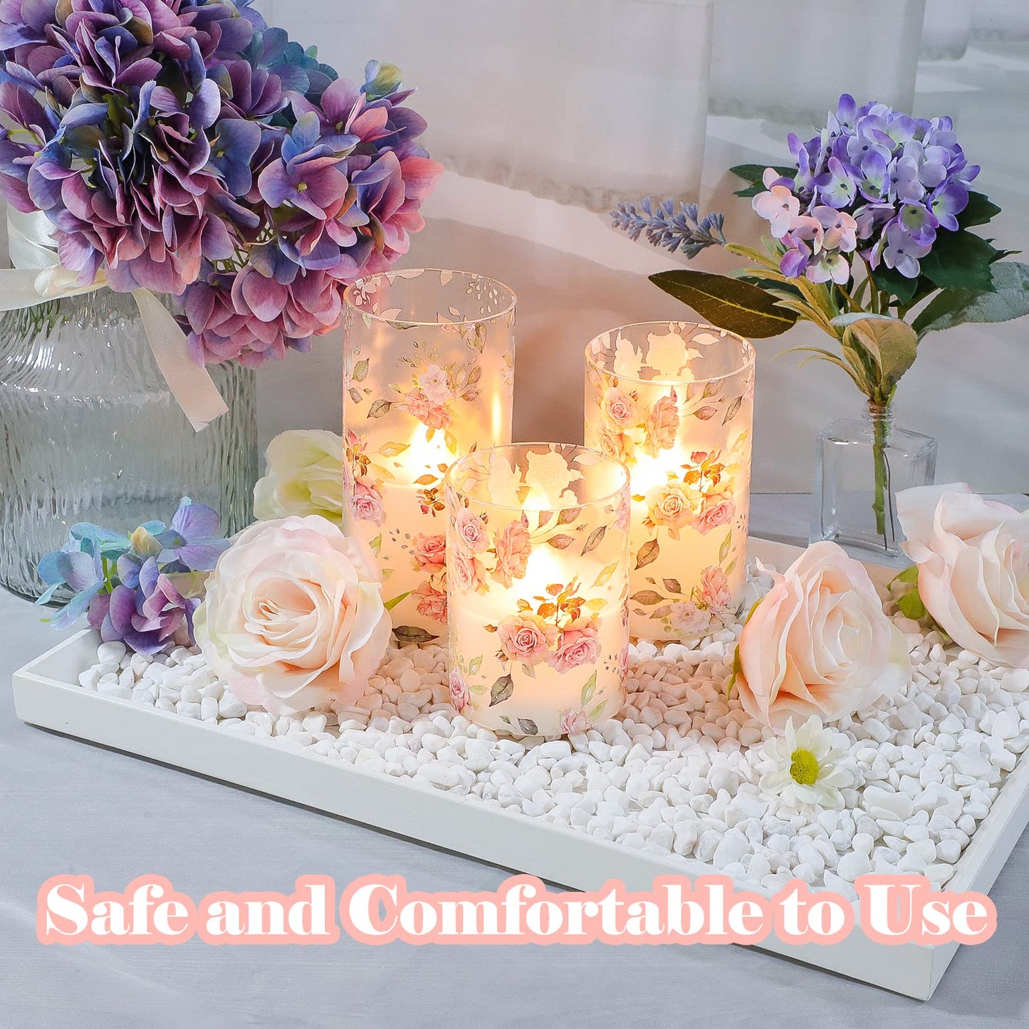 Silverstro Battery Operated Candles with Flickering Flame, Flameless Candles Love Theme Rose Series, Realistic Orange Flame LED Candles Set, Height 4" 5" 6"(3 Pack)