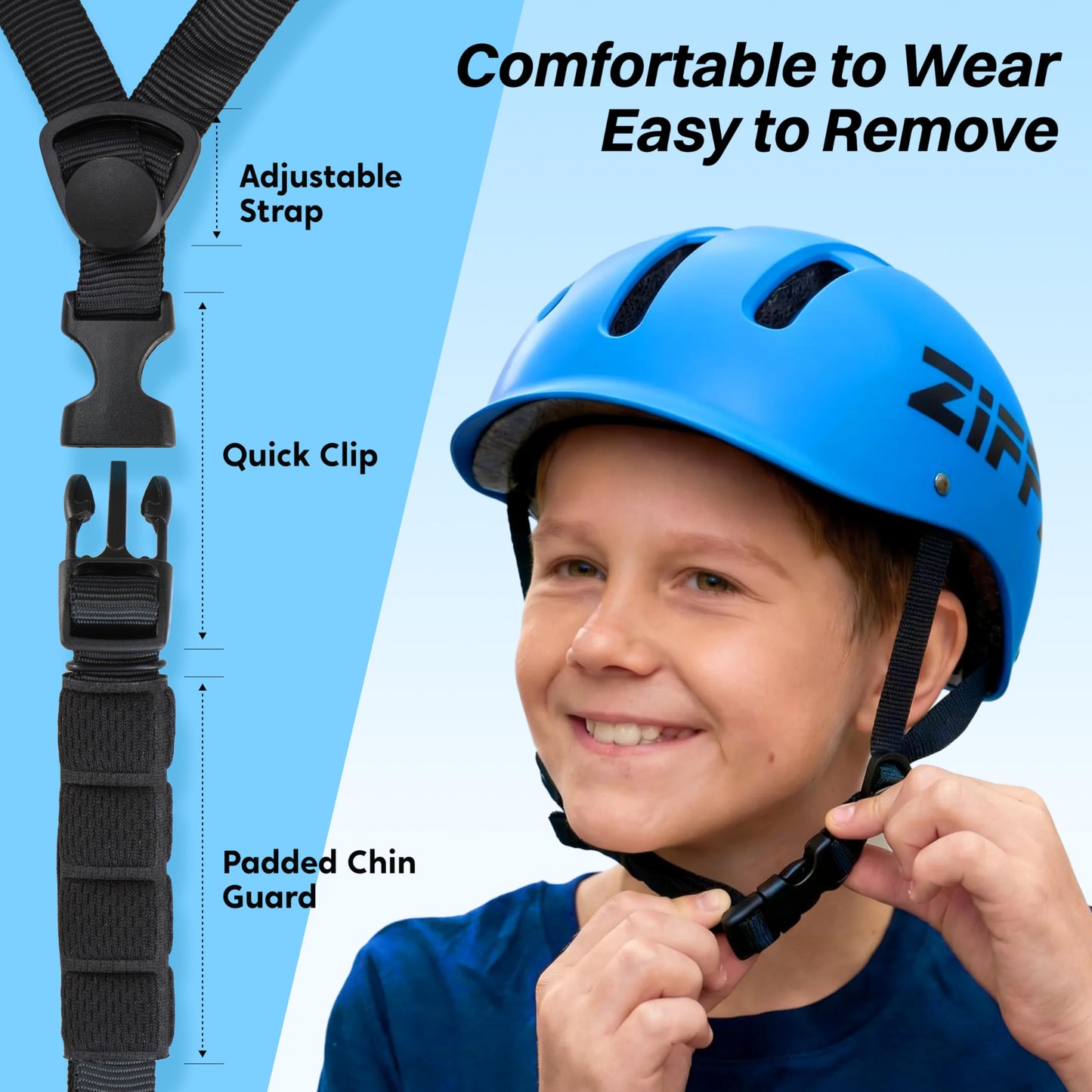 ZIFFY Youth Bike Helmets for Kids – Lightweight, Adjustable, Safety Certified Scooter Helmet for Boys & Girls with Washable Inner Lining, M, Blue