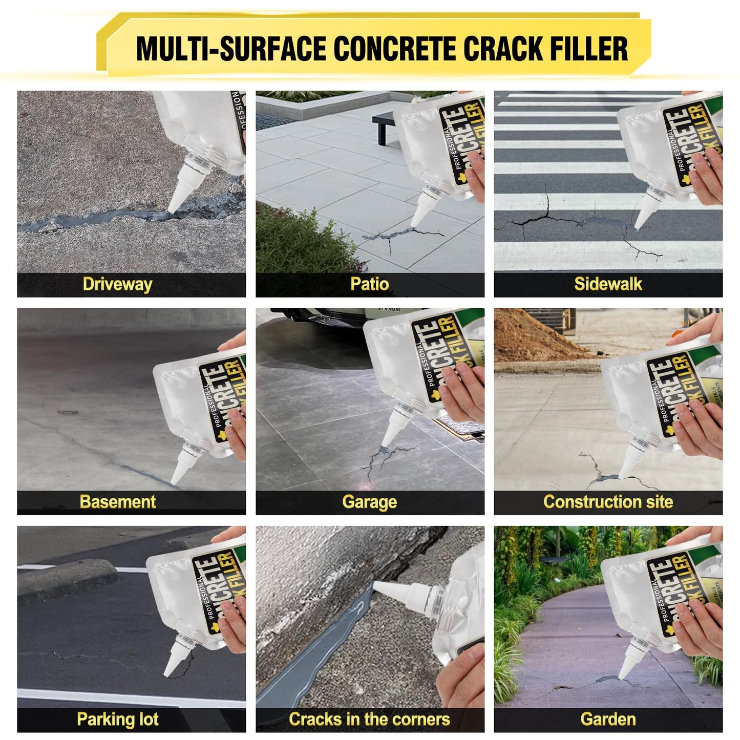 3.3 LB Concrete Crack Filler, High Elasticity Cement Crack Filler, Gray Self Leveling Concrete Hole Repair, Flexible Liquid Concrete Sealant for Driveway, Walkway, Foundation, Patio, Joint, Outdoor