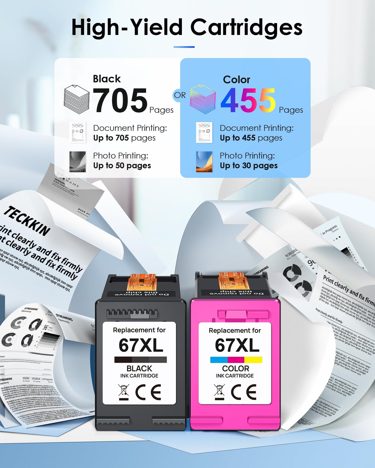 67 XL Ink Cartridges Black/Color Cartouche Encre Ink Cartridge for HP Ink 67 HP67 HP67XL Combo Pack for HP Printer Ink 67 Deskjet Envy PRO 6455 6458 1255 6010e 6055e 6452 Printer