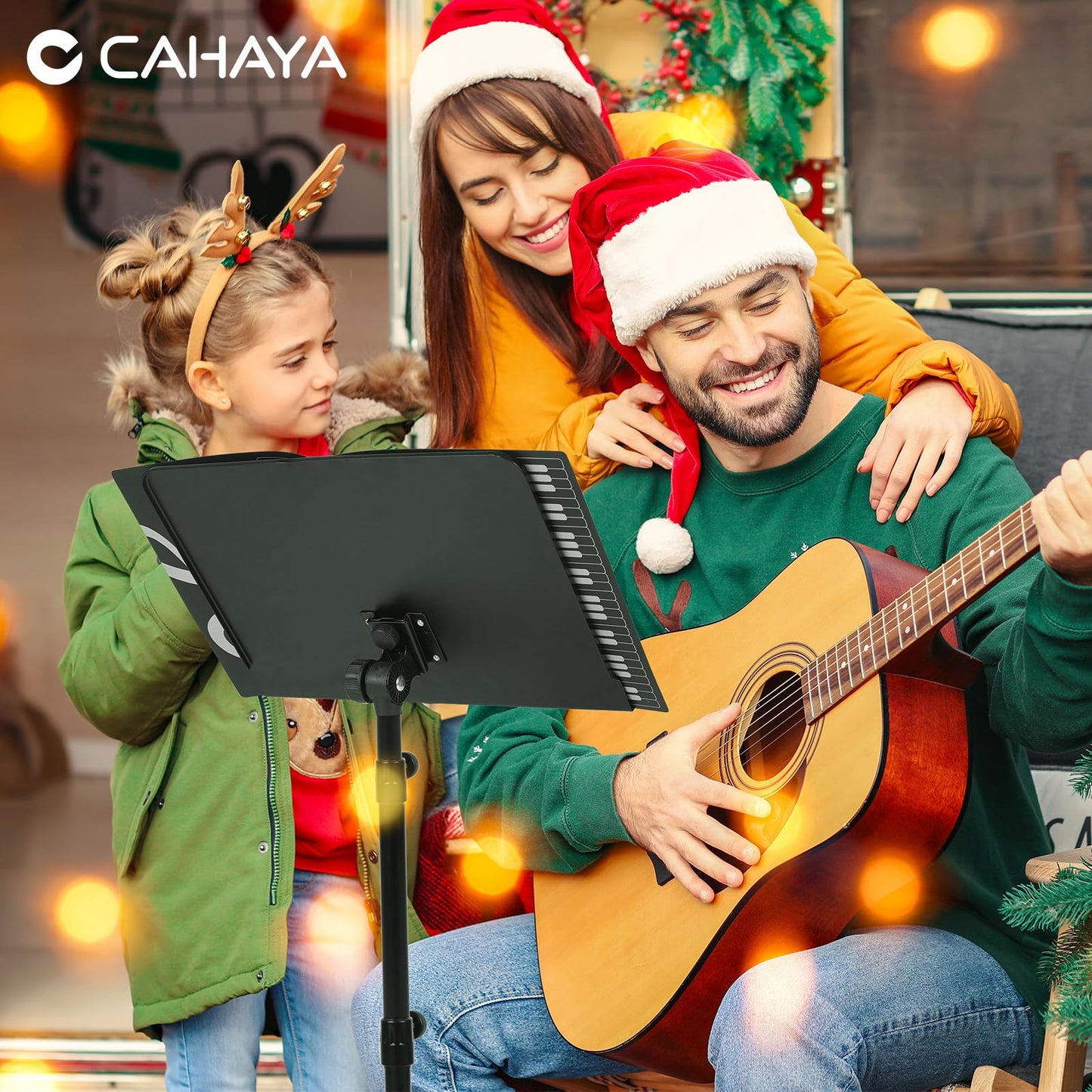 CAHAYA 5 in 1 Dual-use Sheet Music Stand & Desktop Book Stand Metal Portable Solid Back with Book Stand Support, Carrying Bag, Sheet Music Folder & Clip, Laptop Bible Book Tablet Stand CY0194