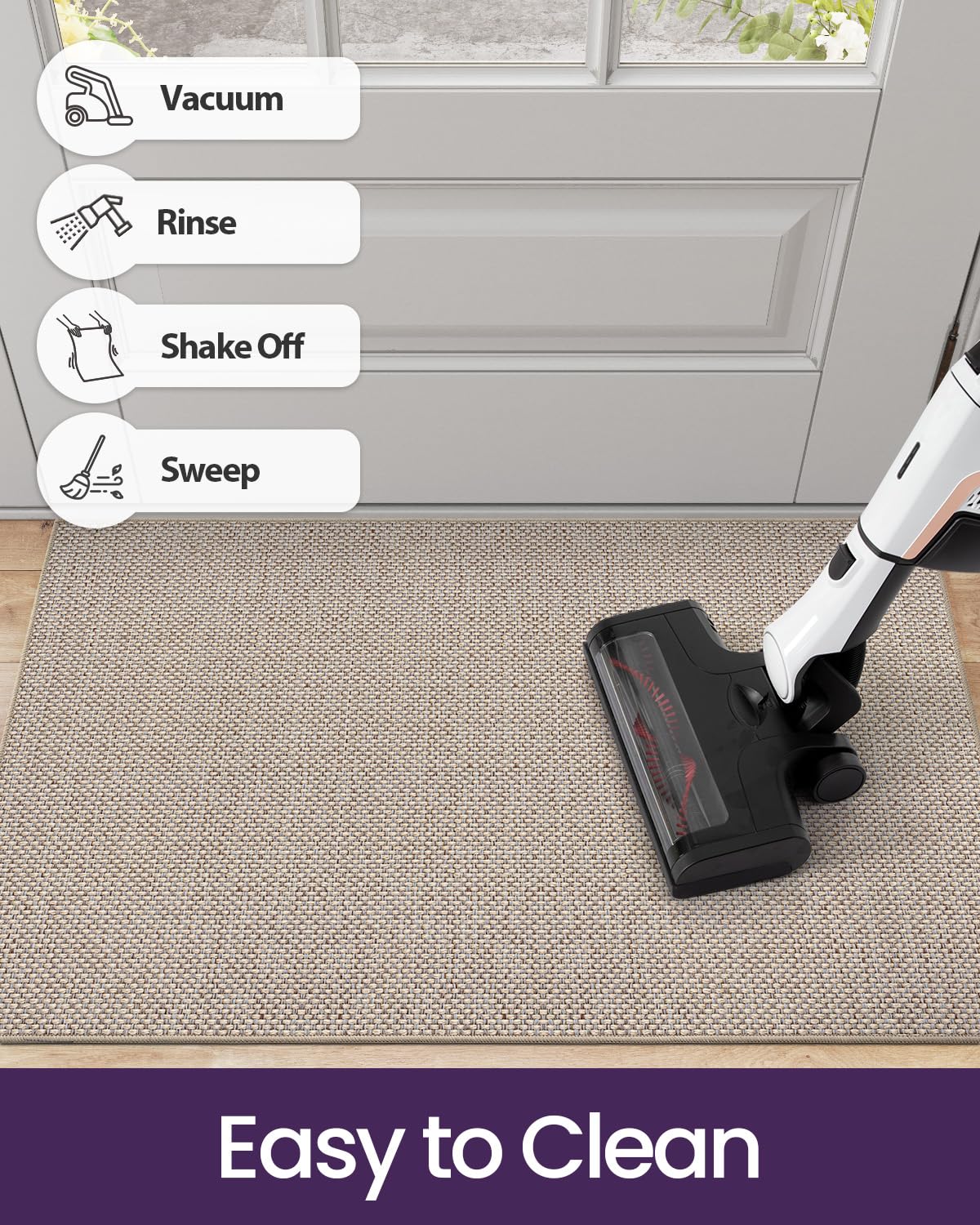 DEXI Front Door Mat Indoor, 36x56 Dirt Trapper Absorbent, Low Profile Non Slip Entrance Rug, Easy Clean Washable Inside Doormat for Entryway, Living Room, Laundry Room, Beige