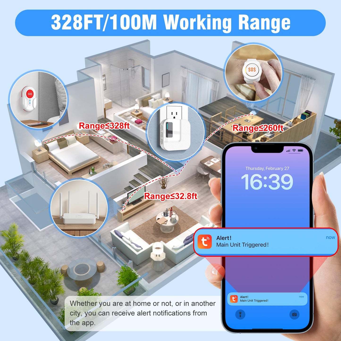 DAYTECH Wireless Caregiver Pager Emergency Button for Seniors WiFi Smart Caregiver Call Button Panic Alert System for Elderly, 1 Receiver 3 Panic Buttons